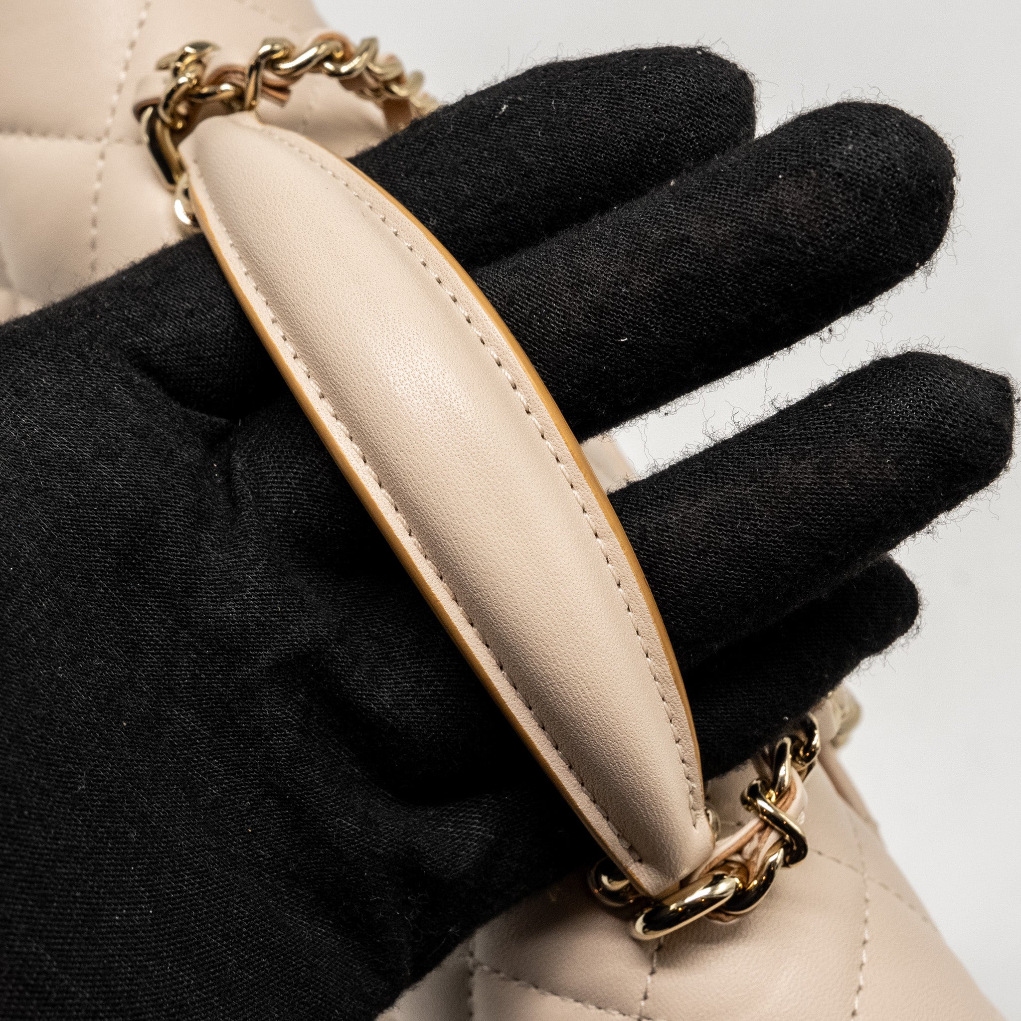 Chanel top handle Mini Rectangular Flap Bag Lambskin Ecru/Dark Beige L(microchip)