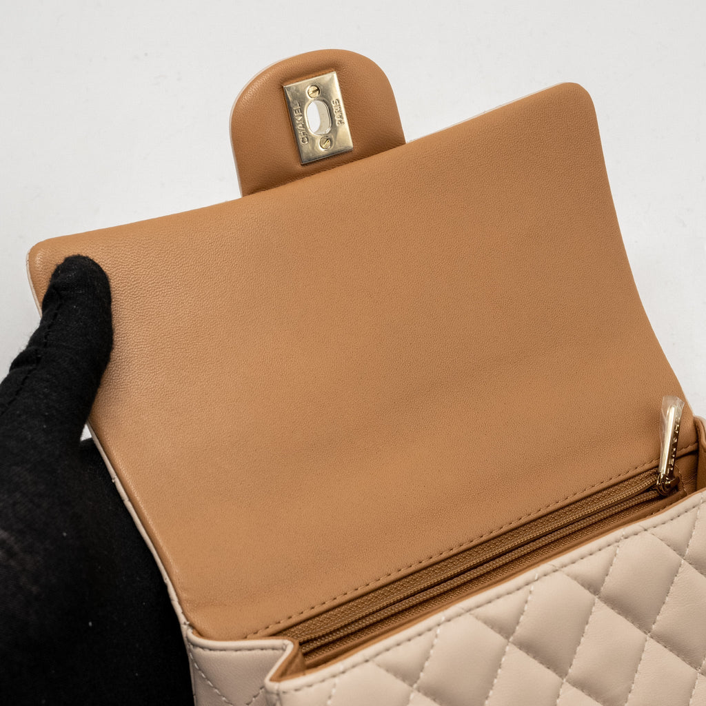 Chanel top handle Mini Rectangular Flap Bag Lambskin Ecru/Dark Beige L(microchip)