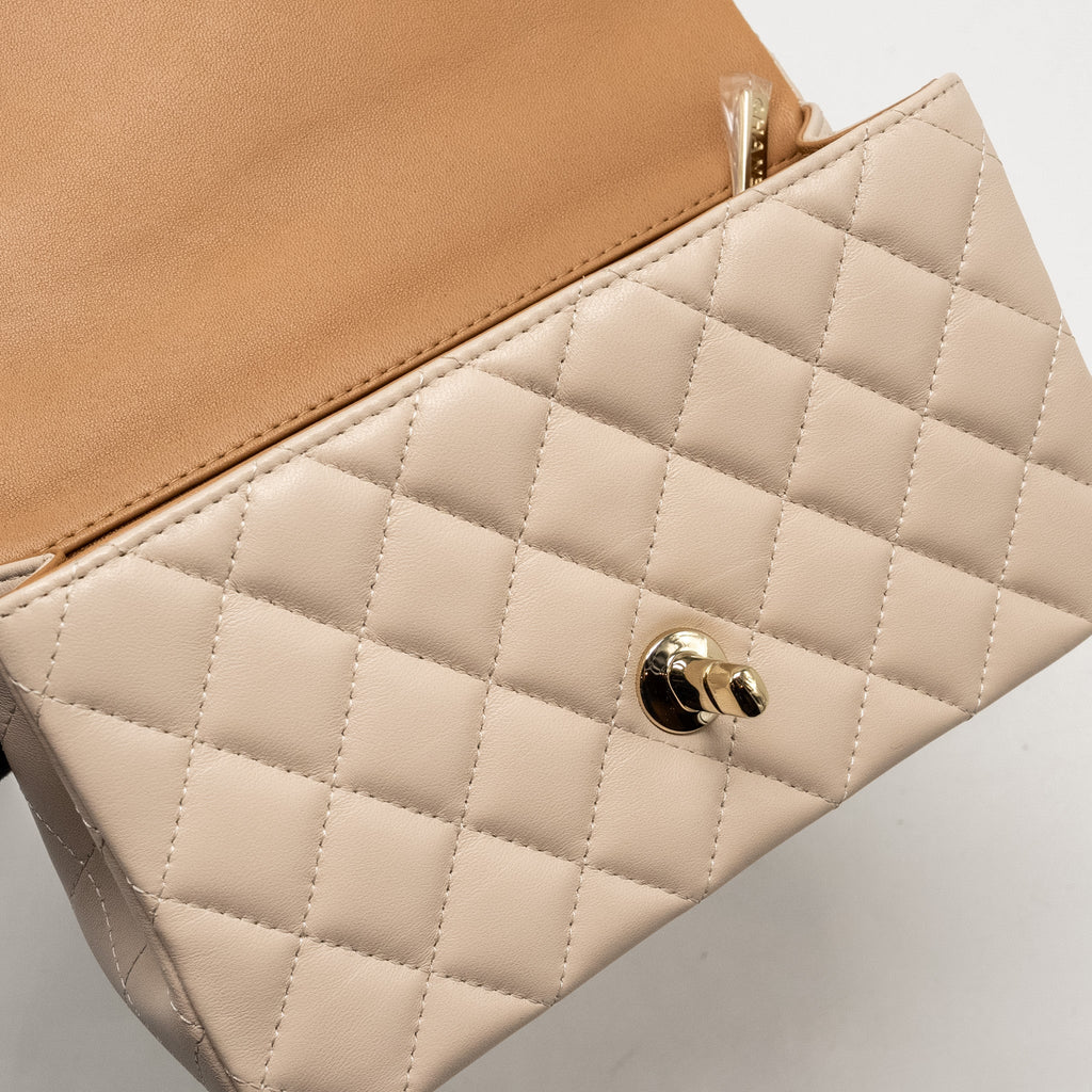 Chanel top handle Mini Rectangular Flap Bag Lambskin Ecru/Dark Beige L(microchip)