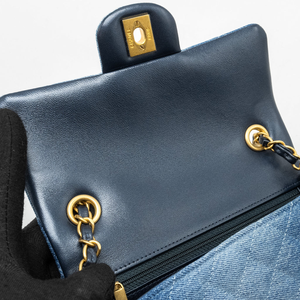 CHANEL 24S Mini Rectangular Flap Bag Denim Blue  (Microchip)
