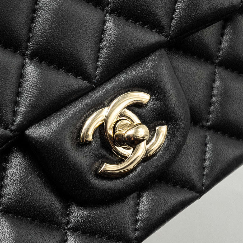 CHANEL Top Handle Mini Rectangular Flap Bag Lambskin Black L (microchip)