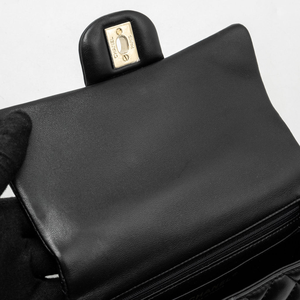 CHANEL Top Handle Mini Rectangular Flap Bag Lambskin Black L (microchip)