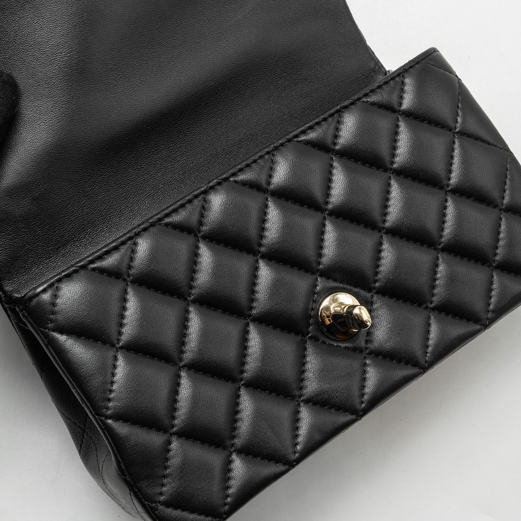CHANEL Top Handle Mini Rectangular Flap Bag Lambskin Black L (microchip)