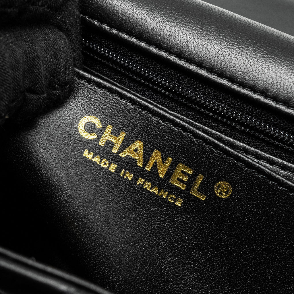 CHANEL Top Handle Mini Rectangular Flap Bag Lambskin Black L (microchip)