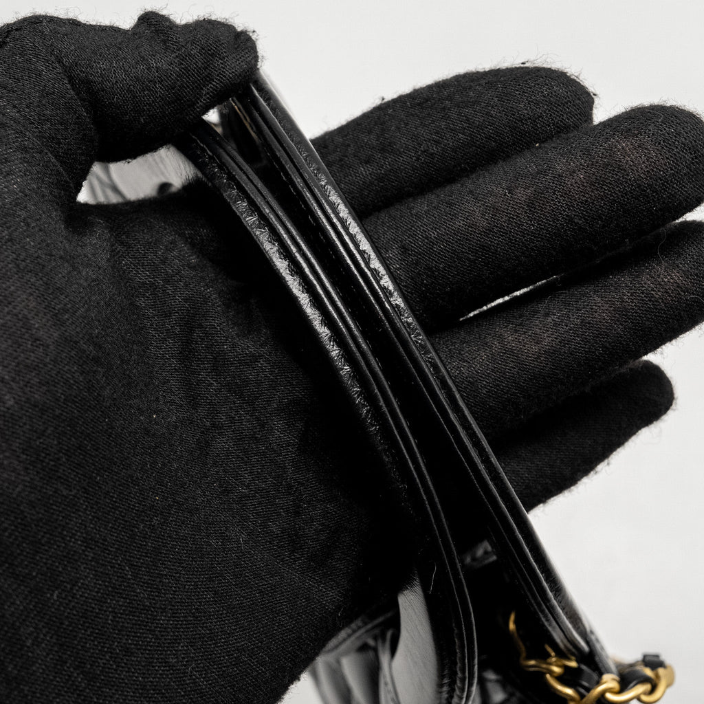 Chanel mini kelly shopping tote bag calfskin black  (microchip)