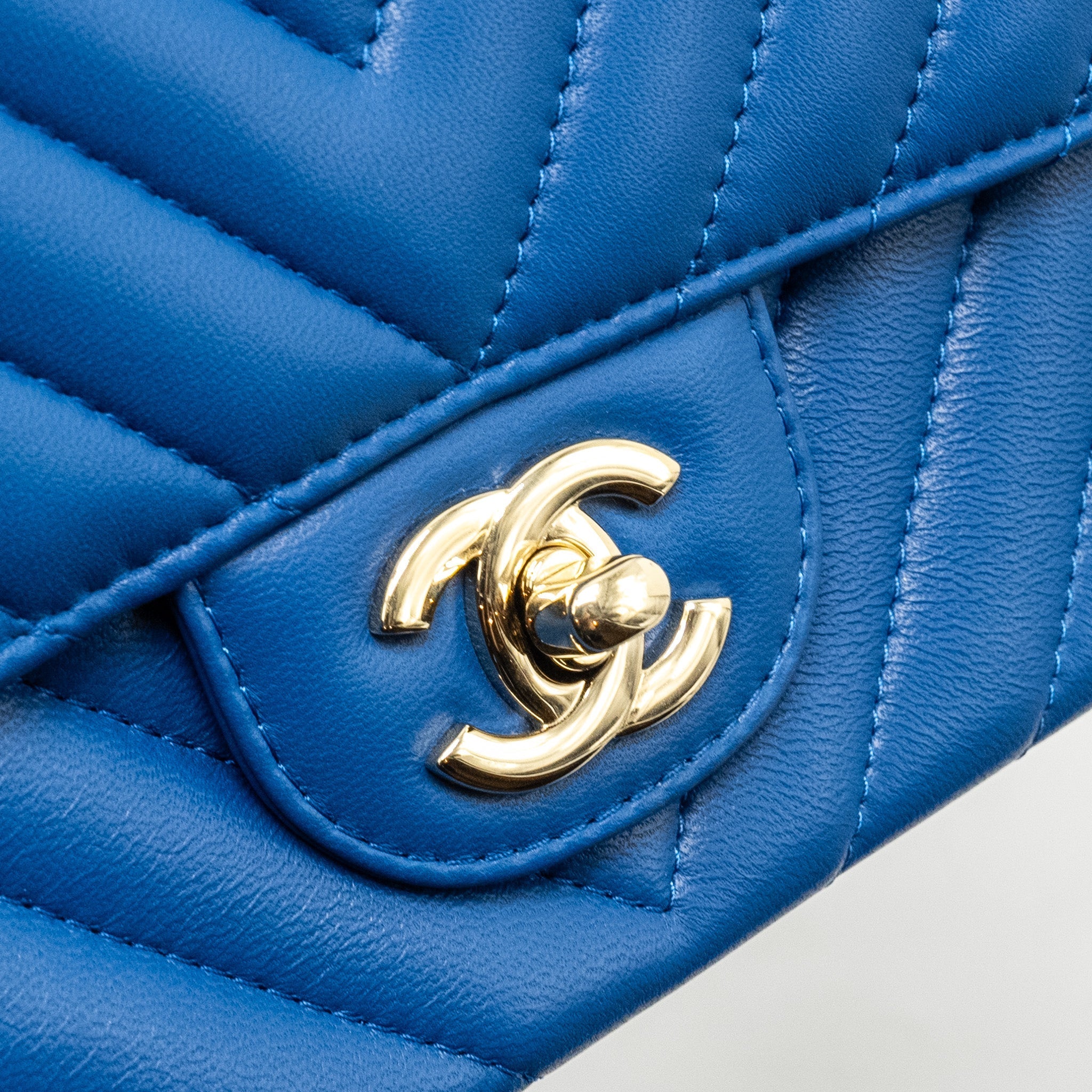 Chanel Mini Rectangular Flap Bag Chevron Lambskin Blue L