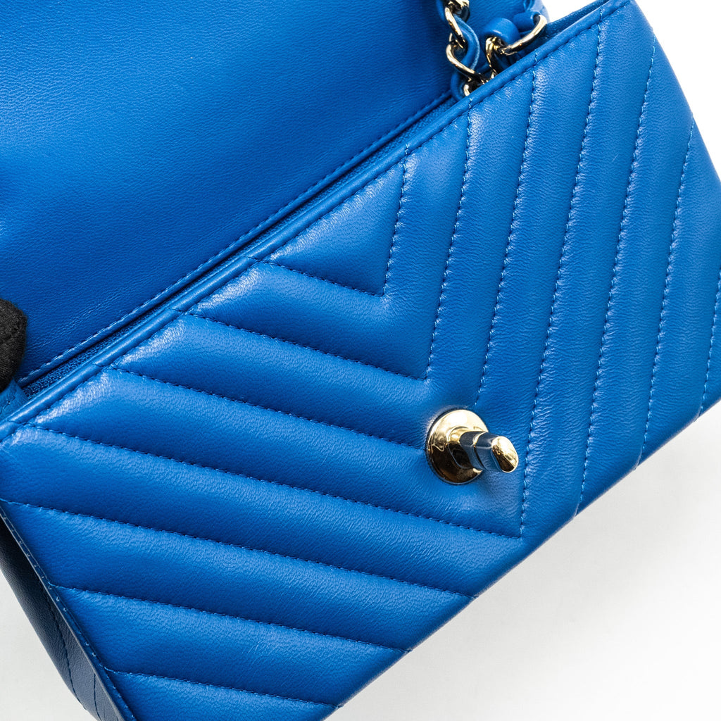 Chanel Mini Rectangular Flap Bag Chevron Lambskin Blue L