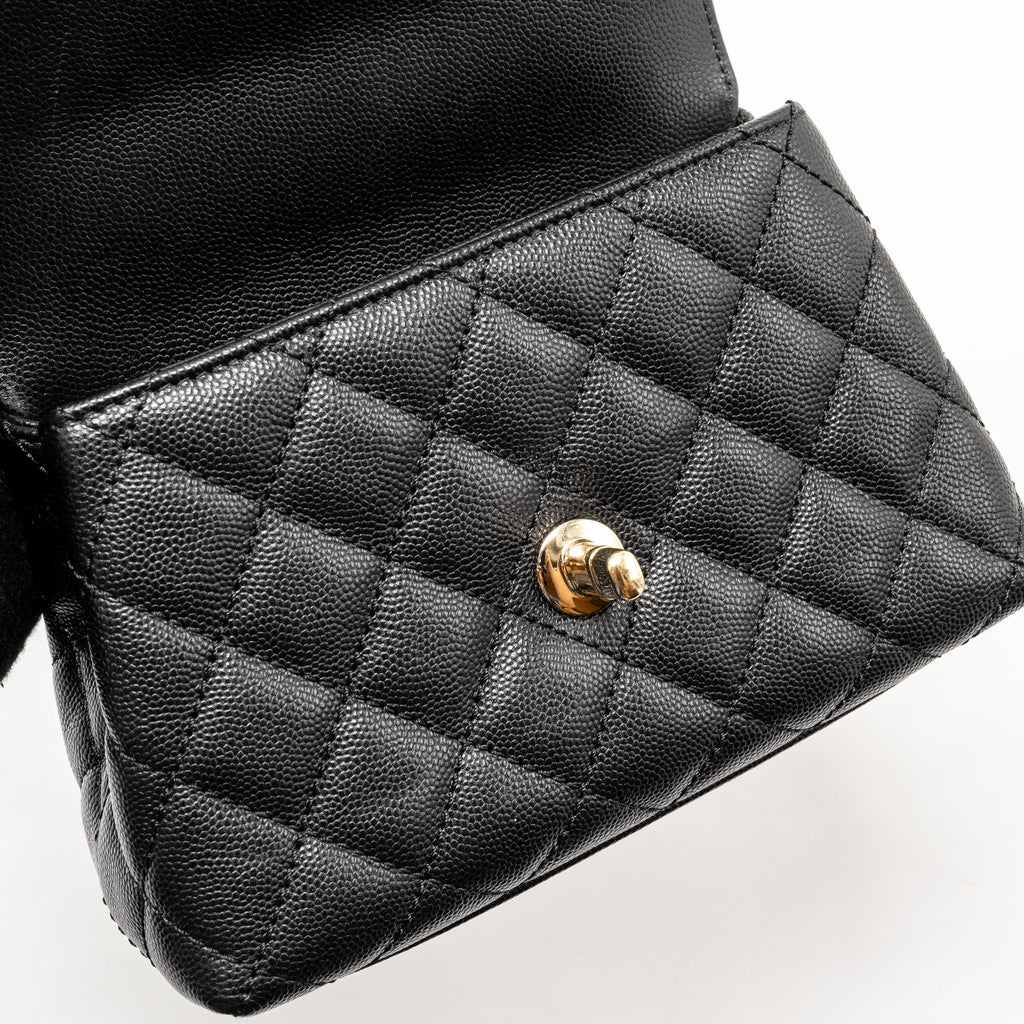 CHANEL Mini Coco Handle Caviar Black L (Microchip)
