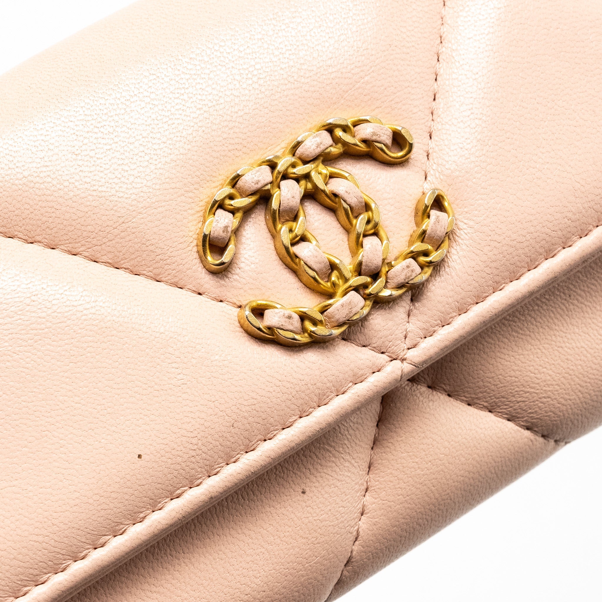 Chanel 19 Long Flap Wallet Lambskin Pink  (Microchip)