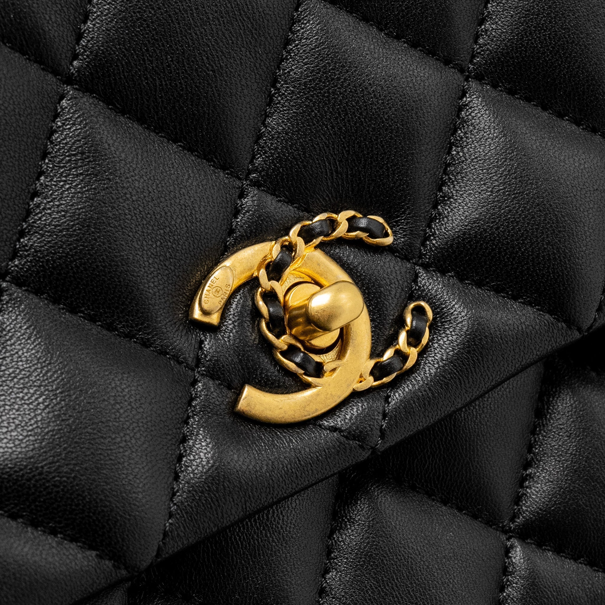 Chanel 22A Button on chain Flap Bag Lambskin Black  (Microchip)