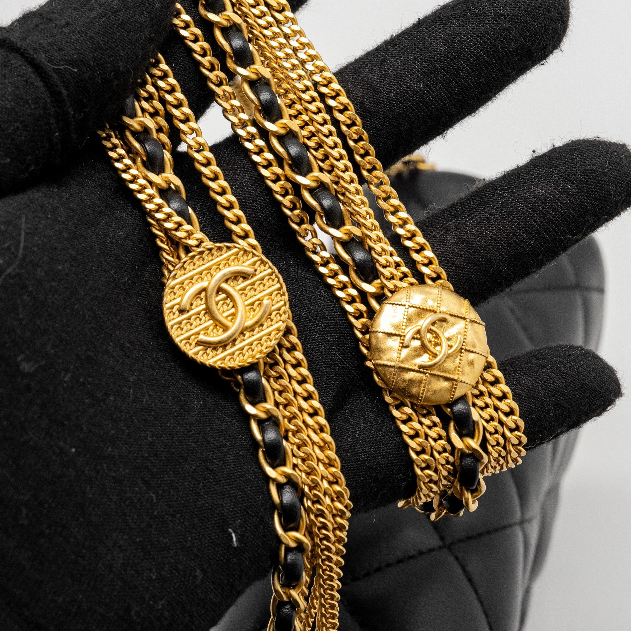 Chanel 22A Button on chain Flap Bag Lambskin Black  (Microchip)