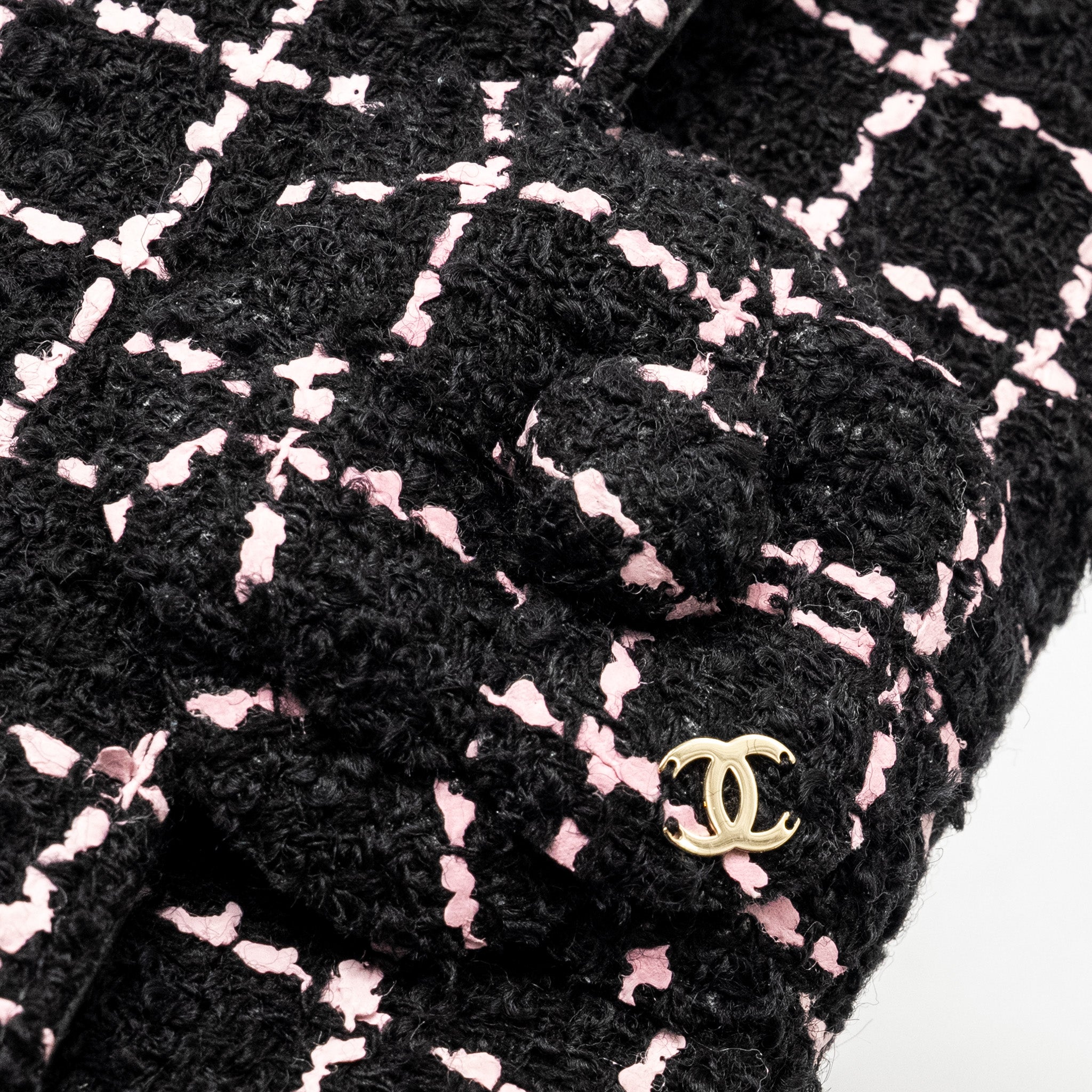 Chanel 23K Flower Bomb Mini Rectangular Flap Bag Tweed Black/Pink L (Microchip)