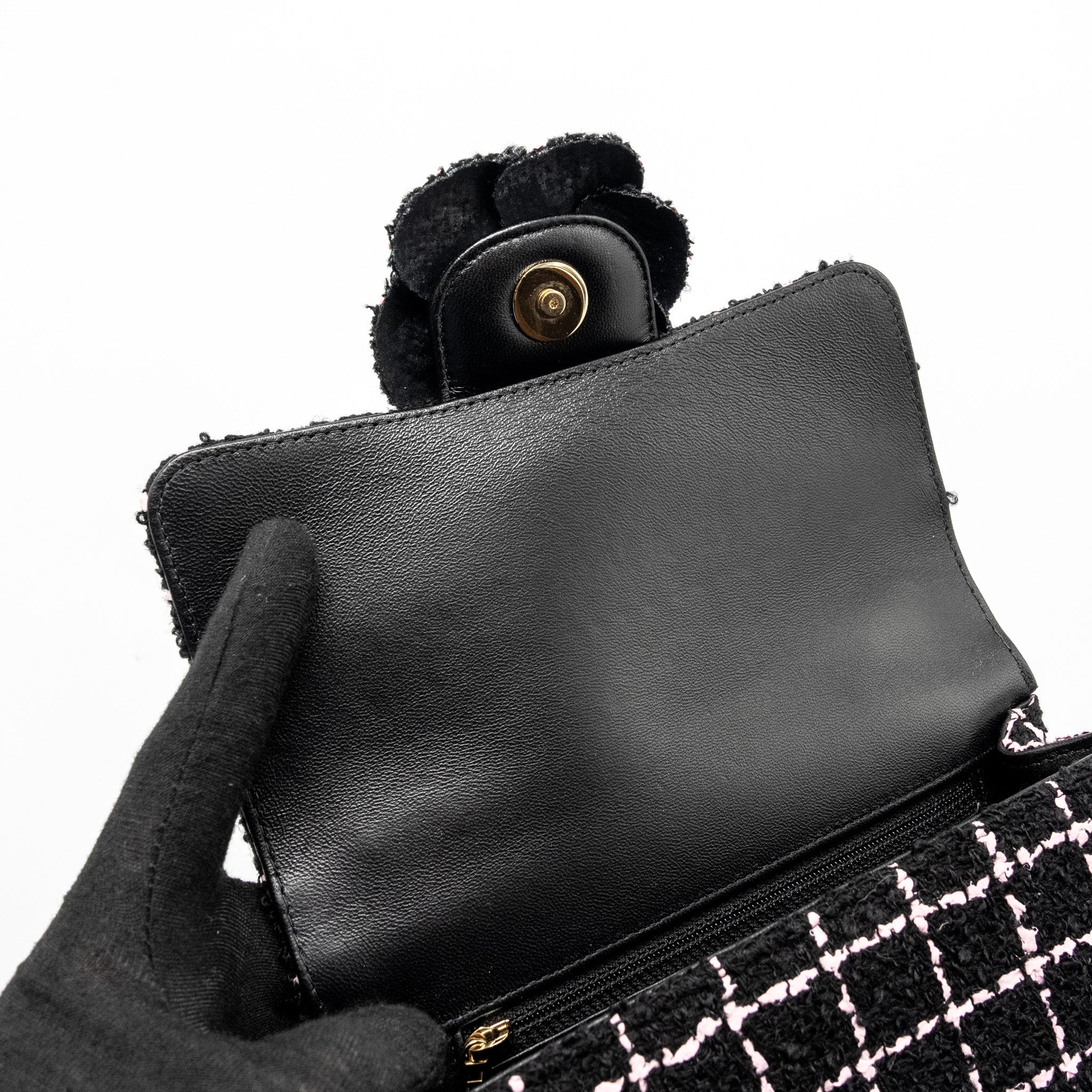 Chanel 23K Flower Bomb Mini Rectangular Flap Bag Tweed Black/Pink L (Microchip)