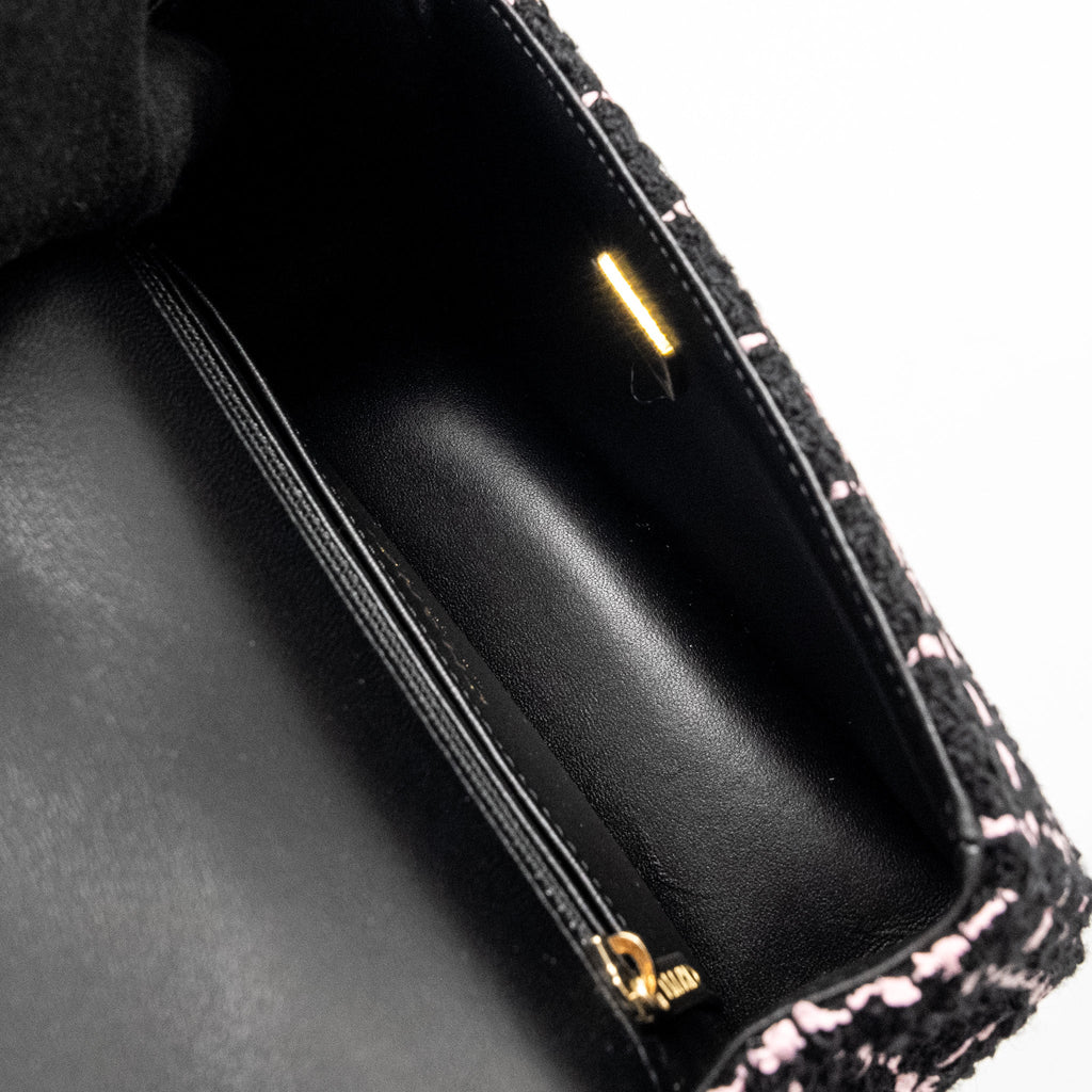 Chanel 23K Flower Bomb Mini Rectangular Flap Bag Tweed Black/Pink L (Microchip)