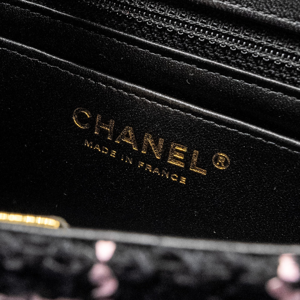 Chanel 23K Flower Bomb Mini Rectangular Flap Bag Tweed Black/Pink L (Microchip)