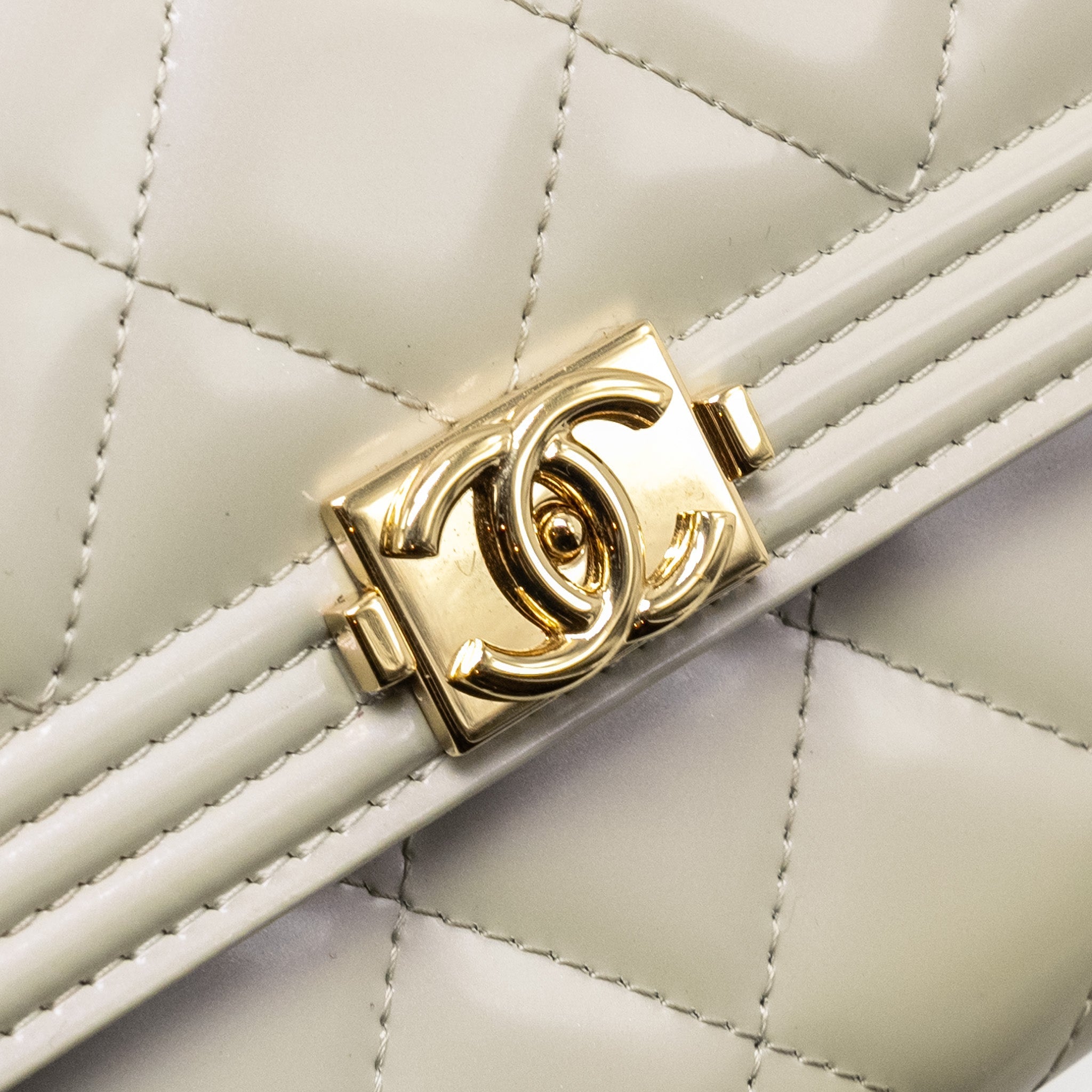 Chanel Boy Long Wallet Patent Iridescent Light Grey L