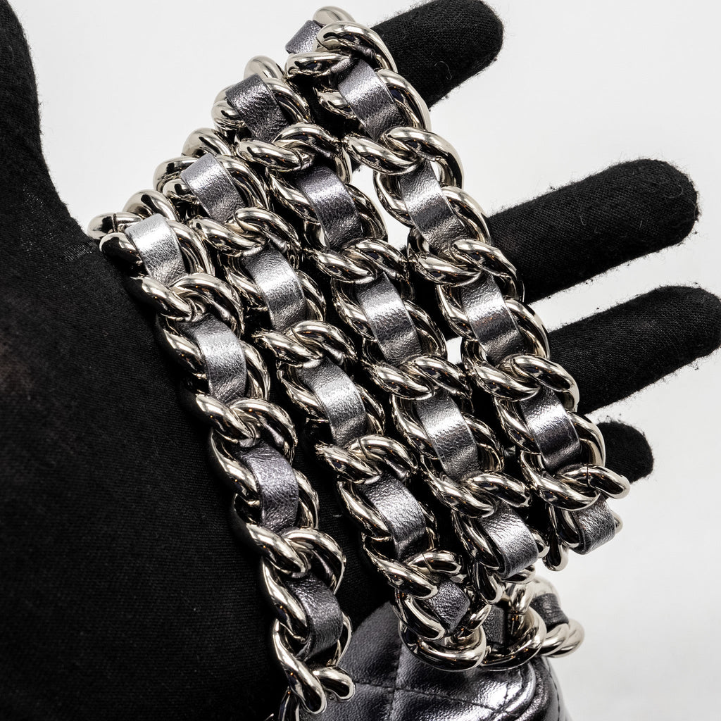 Chanel Mini Quilted Vanity With Giant Chain Lambskin Metallic Grey