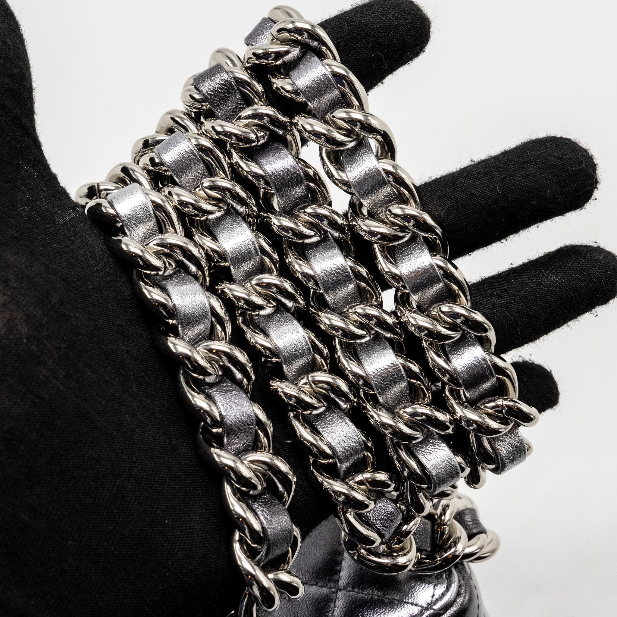 Chanel Mini Quilted Vanity With Giant Chain Lambskin Metallic Grey