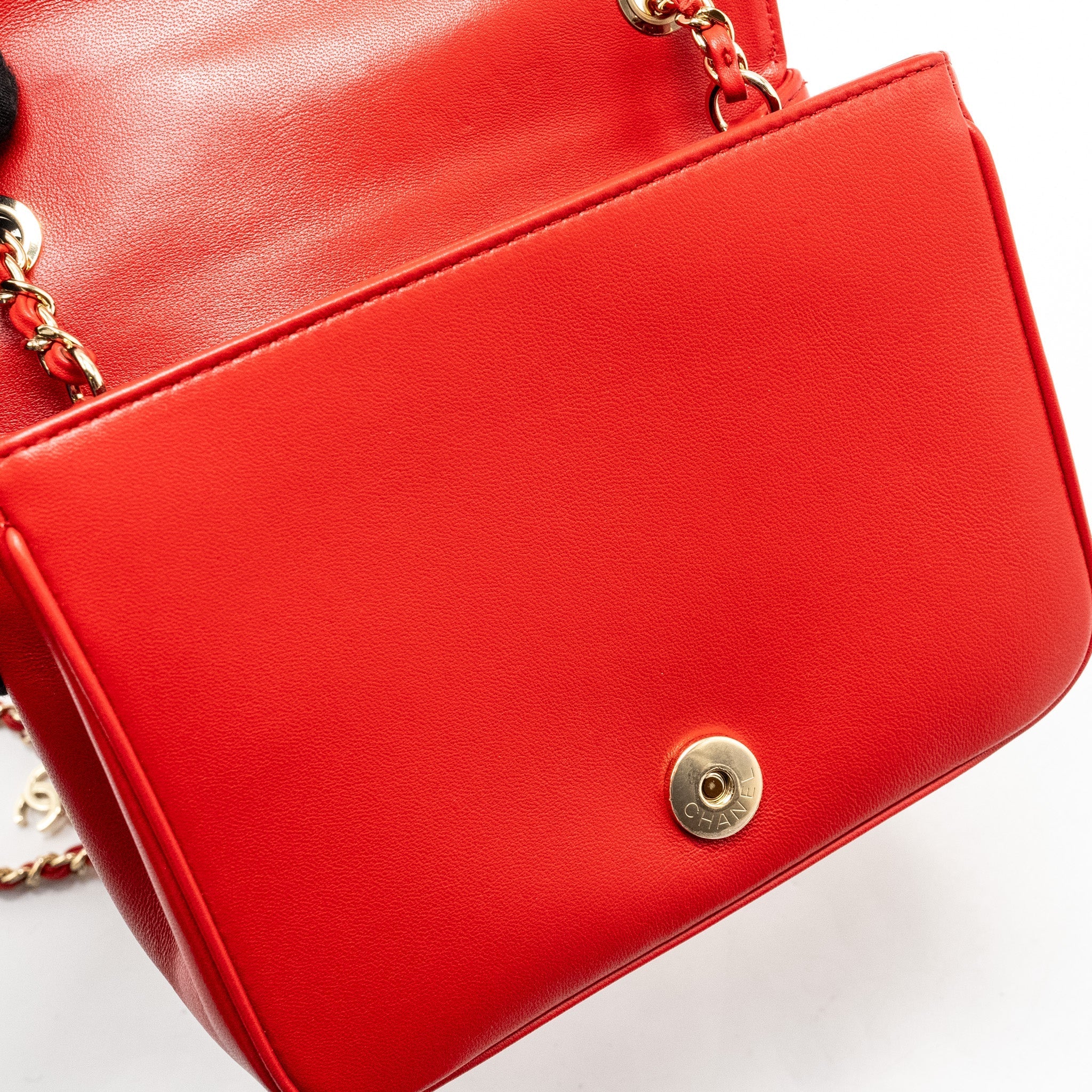 Chanel Mania Flap Bag Lambskin Red L