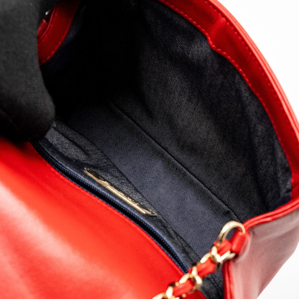 Chanel Mania Flap Bag Lambskin Red L