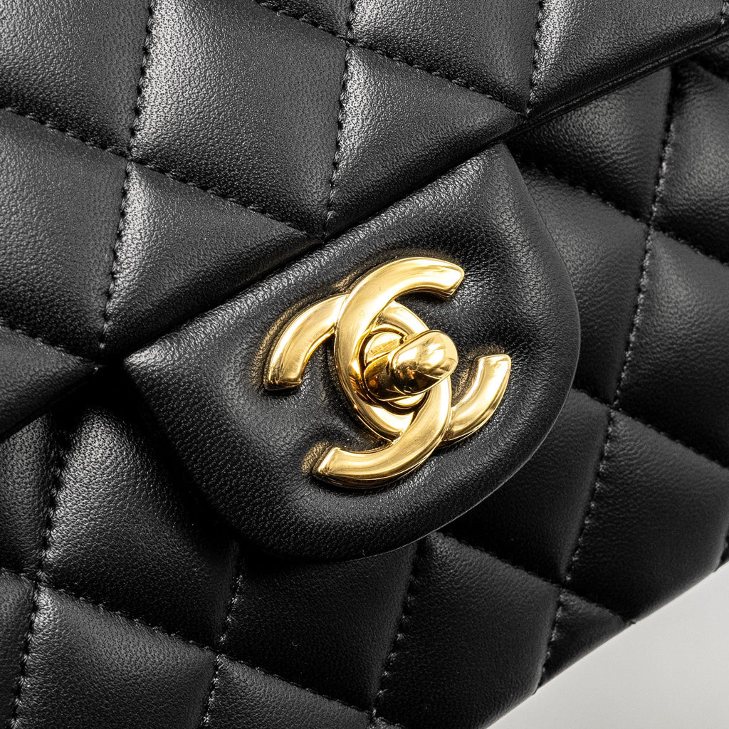Chanel Small Classic Double Flap Bag Lambskin Black  (microchip)