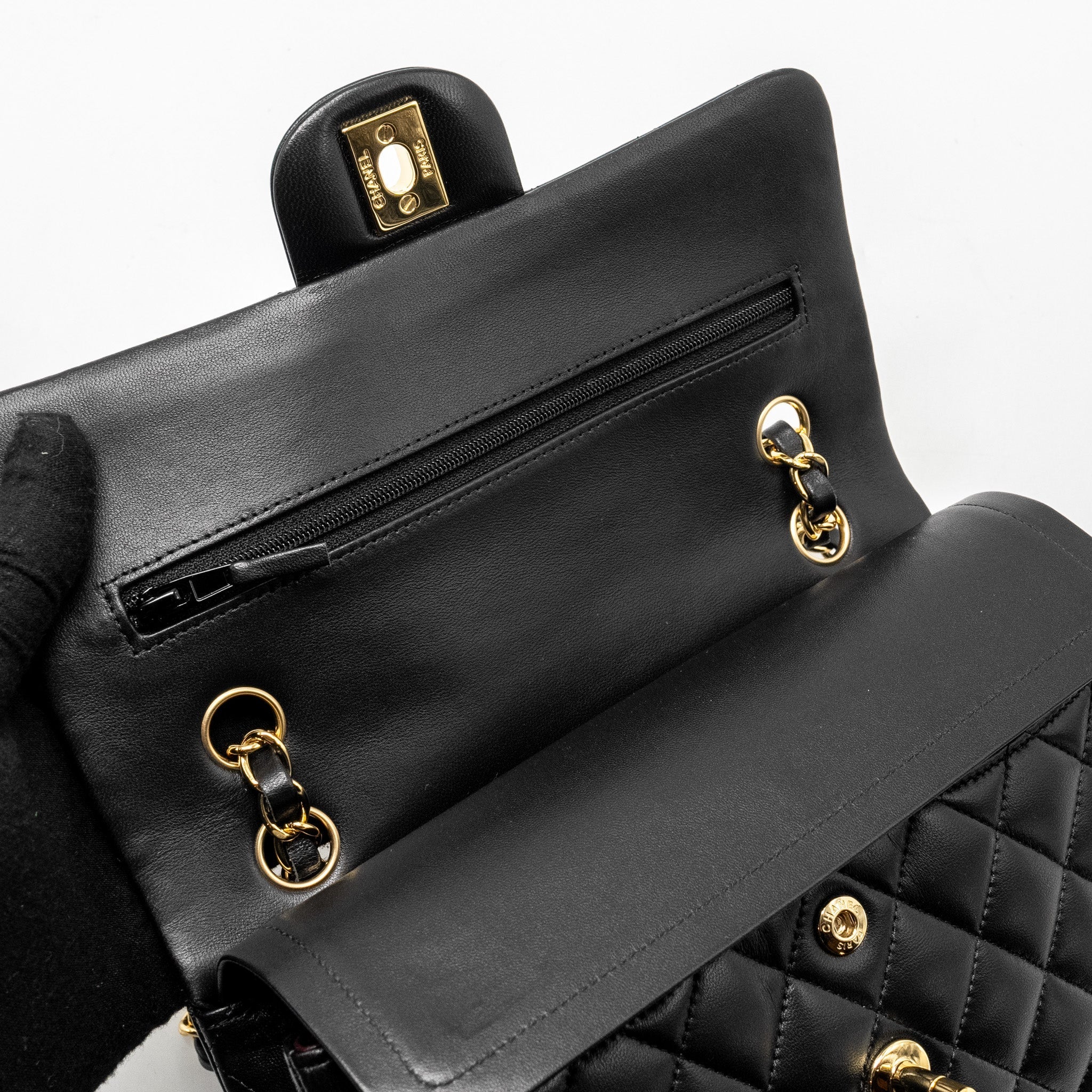 Chanel Small Classic Double Flap Bag Lambskin Black  (microchip)