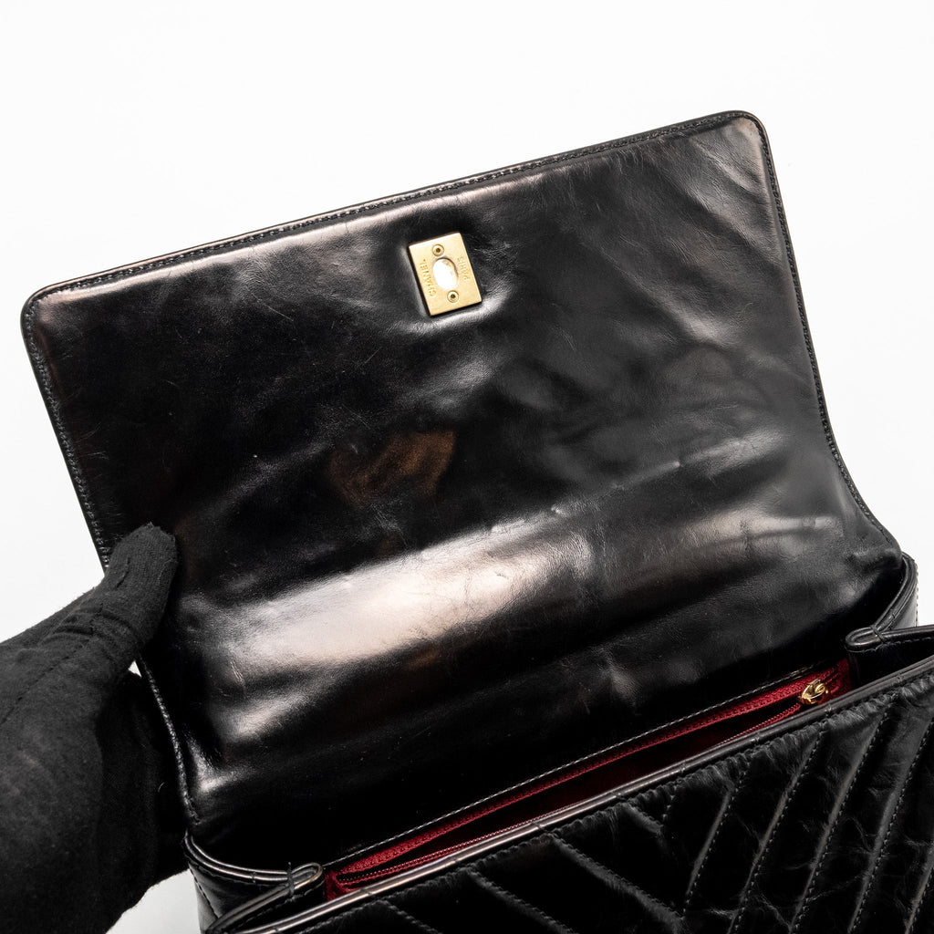 Chanel Medium Coco Handle Chevron Calfskin Black