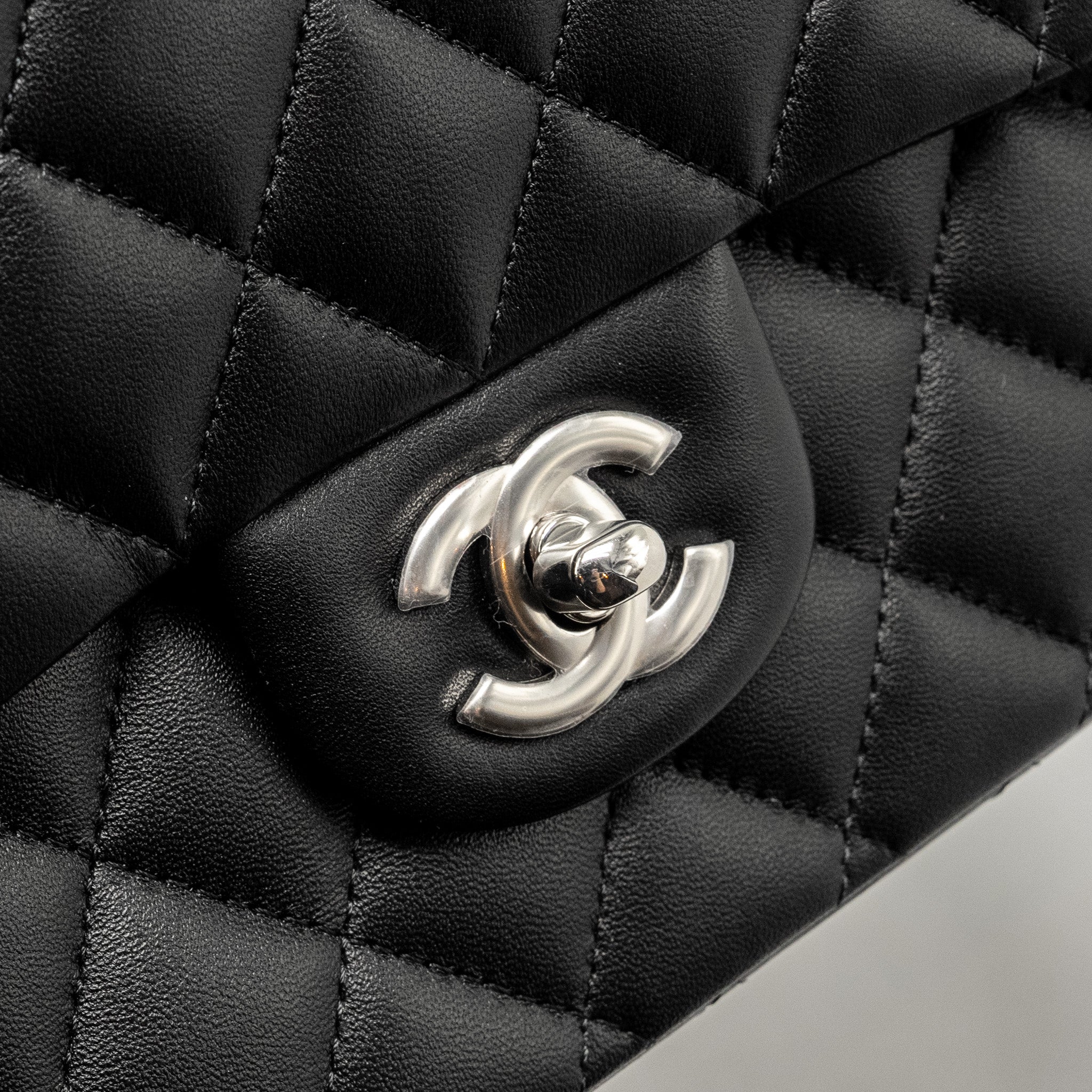 Chanel Medium Classic Double Flap Bag Lambskin Black  (microchip)