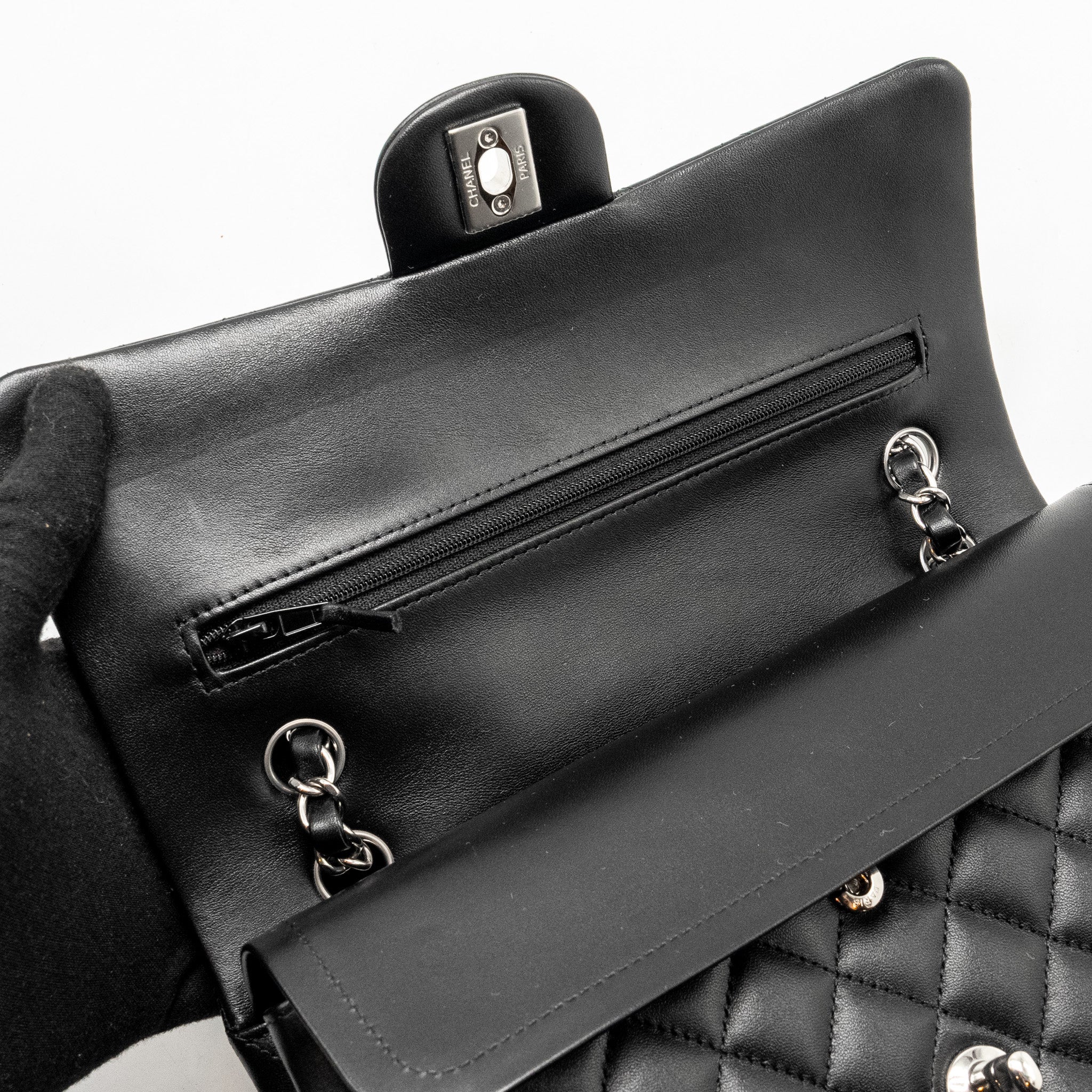 Chanel Medium Classic Double Flap Bag Lambskin Black  (microchip)