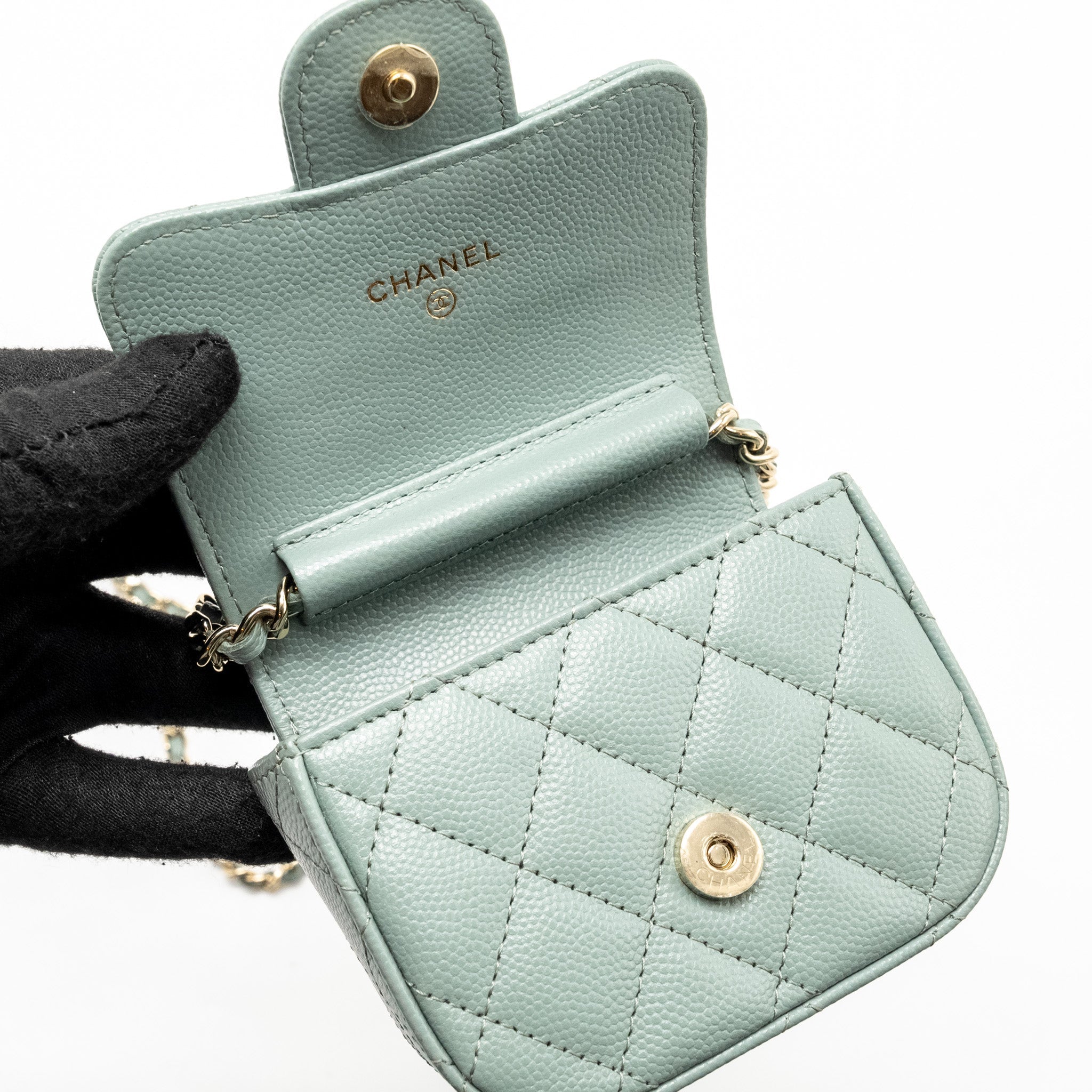 Chanel Mini Flap Vanity With Chain Caviar Light Green L