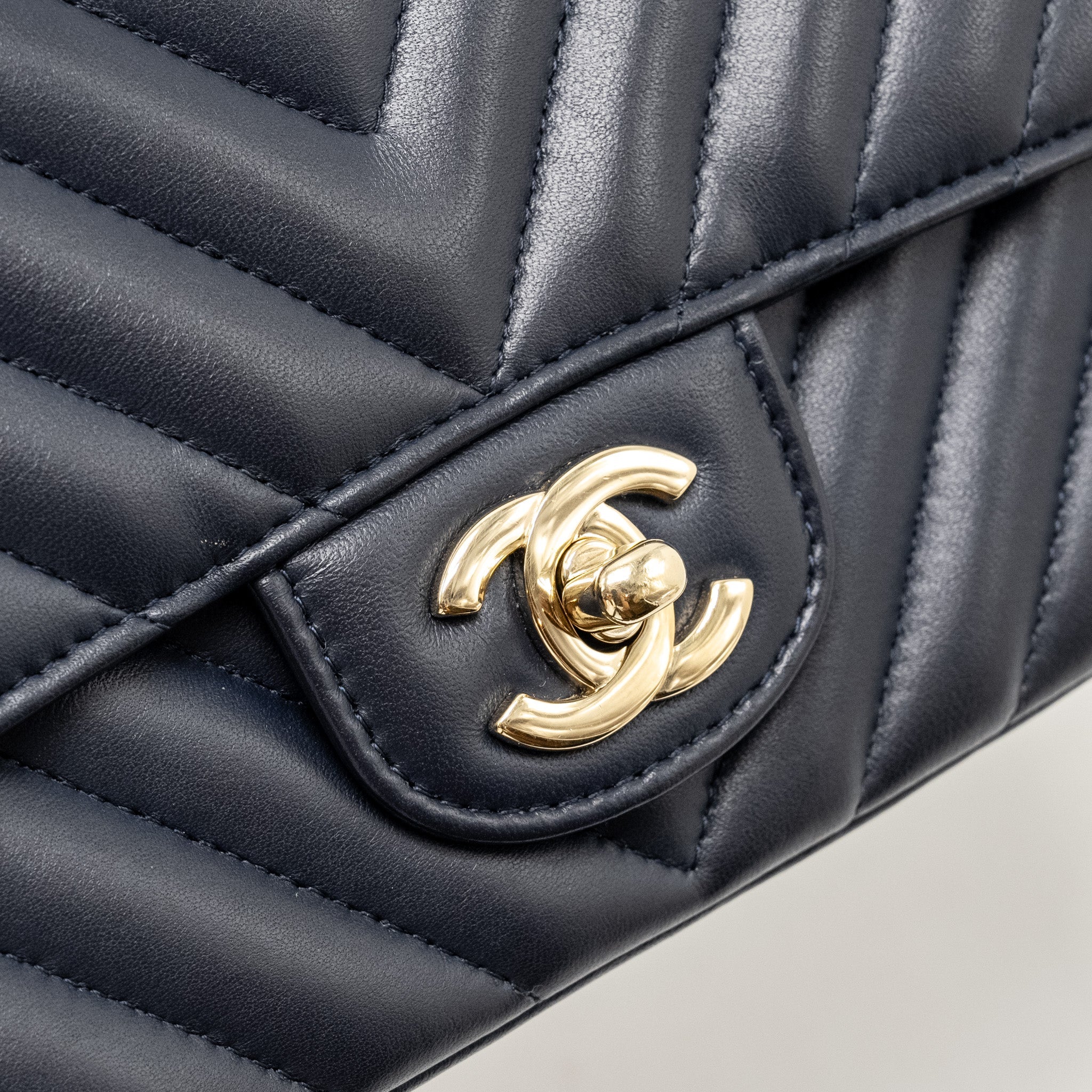 Chanel Mini Rectangular Flap Bag Chevron Lambskin Navy L