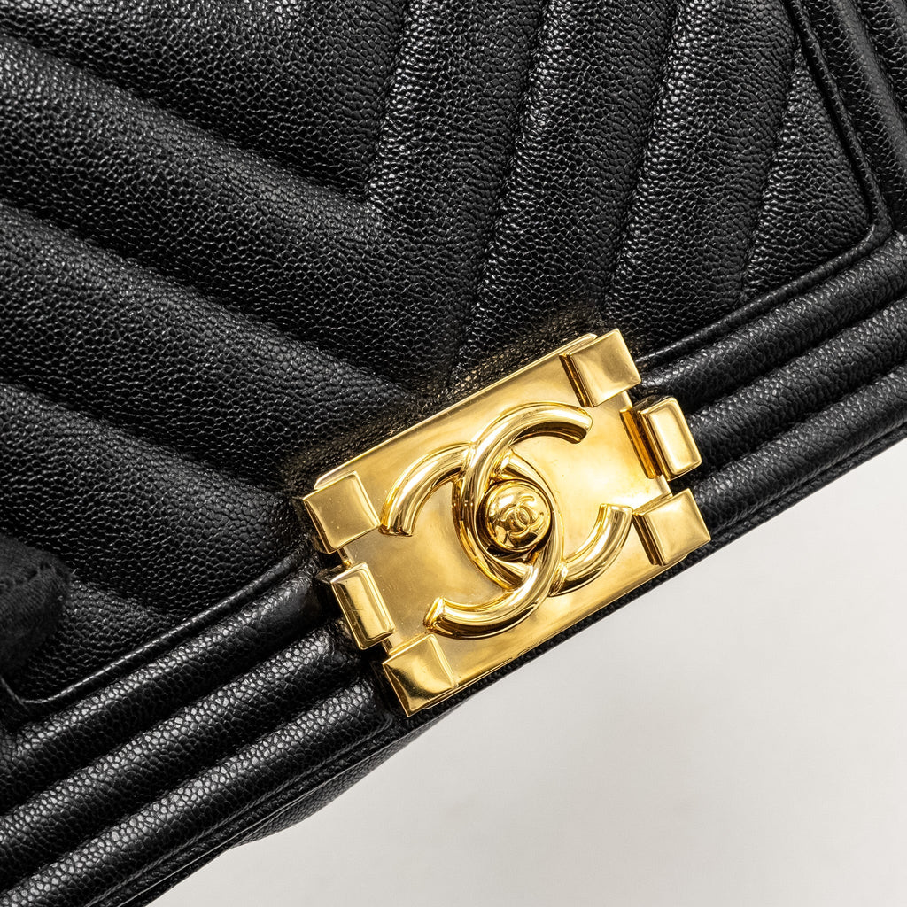 Chanel Chevron Small Boy Bag Caviar Black