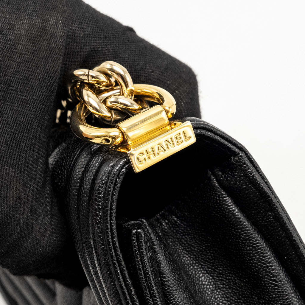 Chanel Chevron Small Boy Bag Caviar Black
