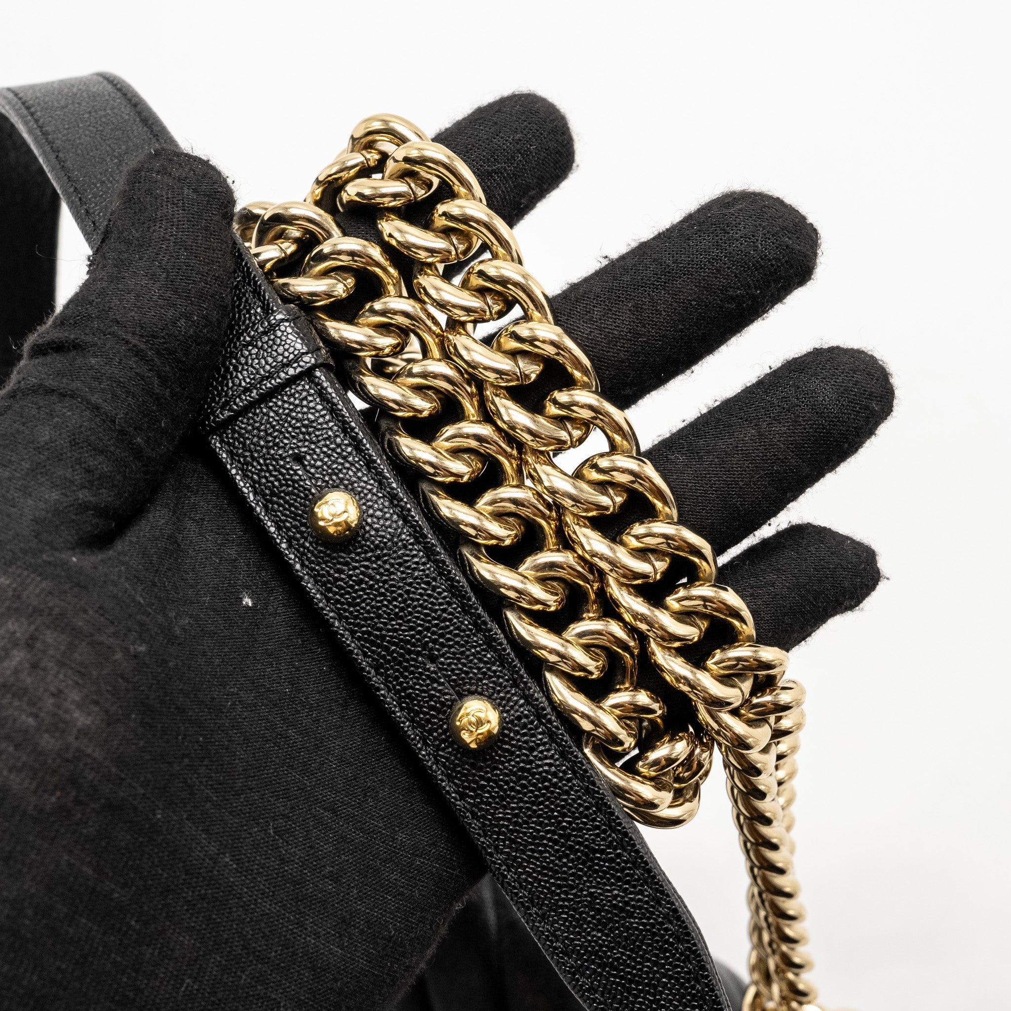 Chanel Chevron Small Boy Bag Caviar Black