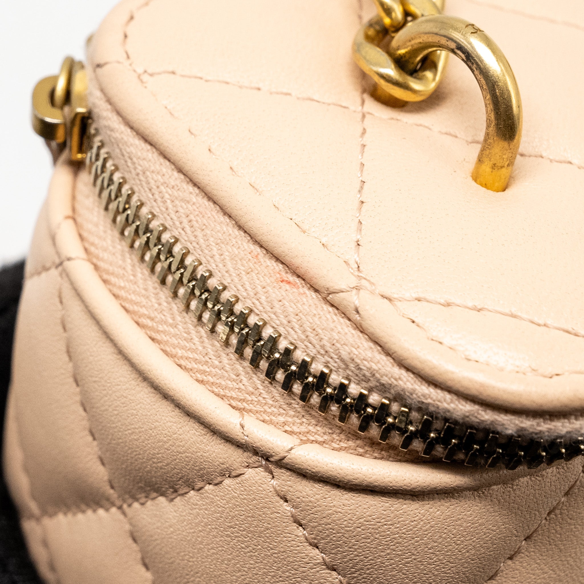 Chanel Mini Vanity Case With Camellia Adjustable Chain Lambskin Beige  (Microchip)