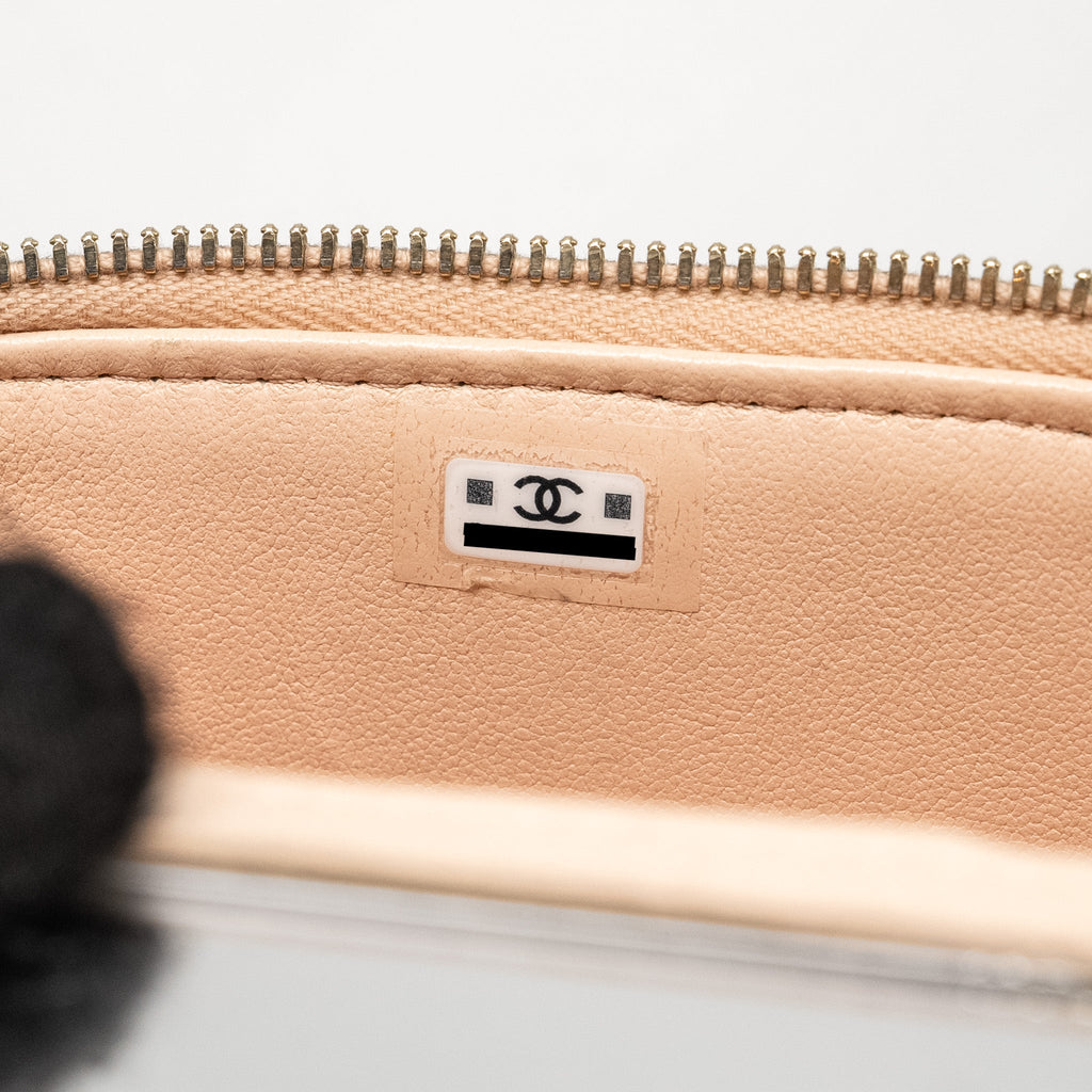 Chanel Mini Vanity Case With Camellia Adjustable Chain Lambskin Beige  (Microchip)