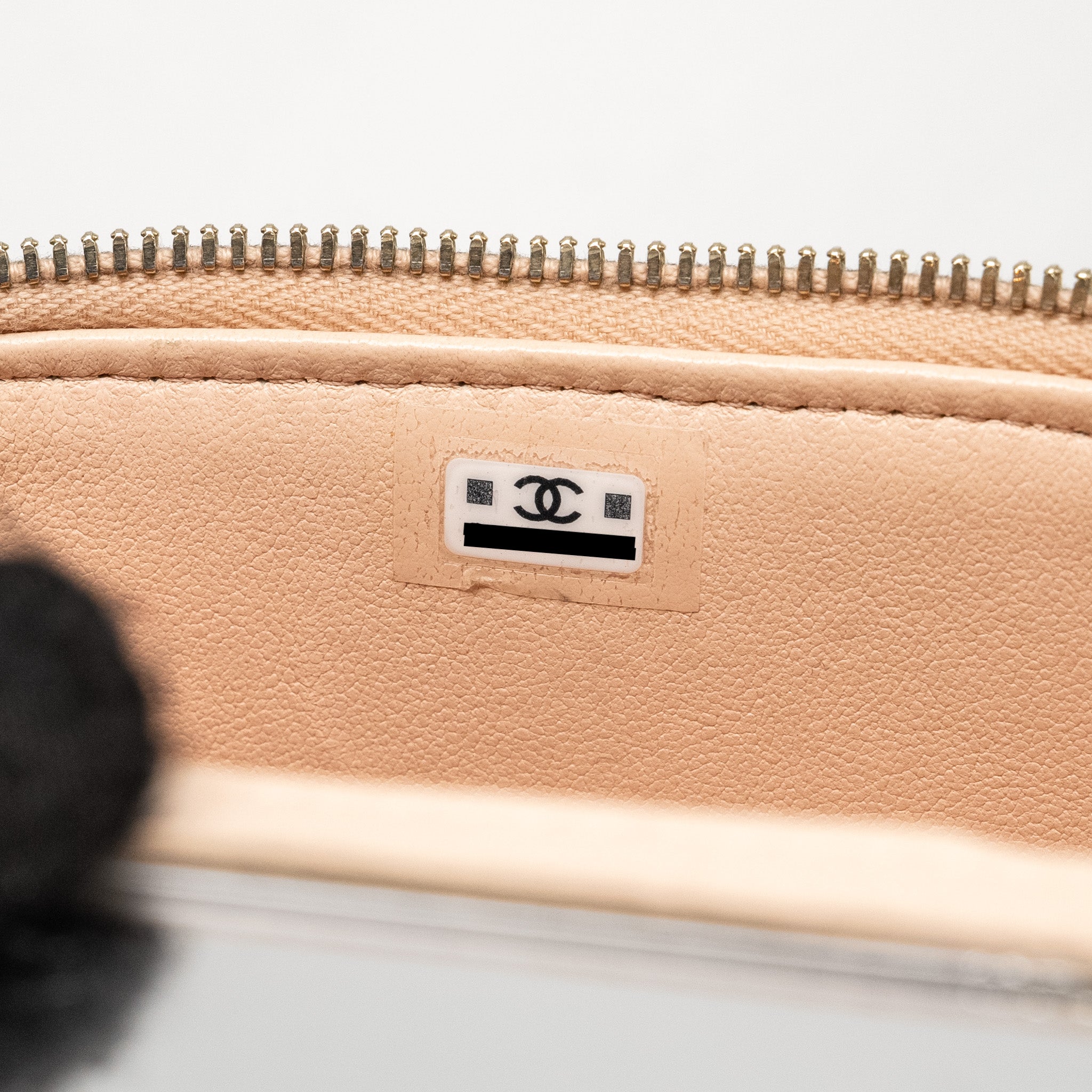 Chanel Mini Vanity Case With Camellia Adjustable Chain Lambskin Beige  (Microchip)