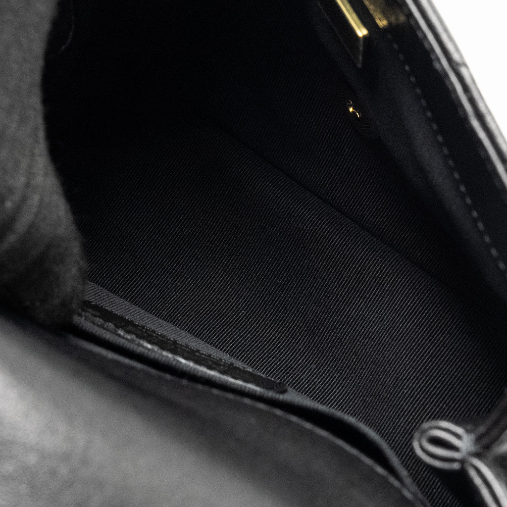 Chanel 23c Round Handle Mini Square Flap Bag Lambskin Black  (microchip)