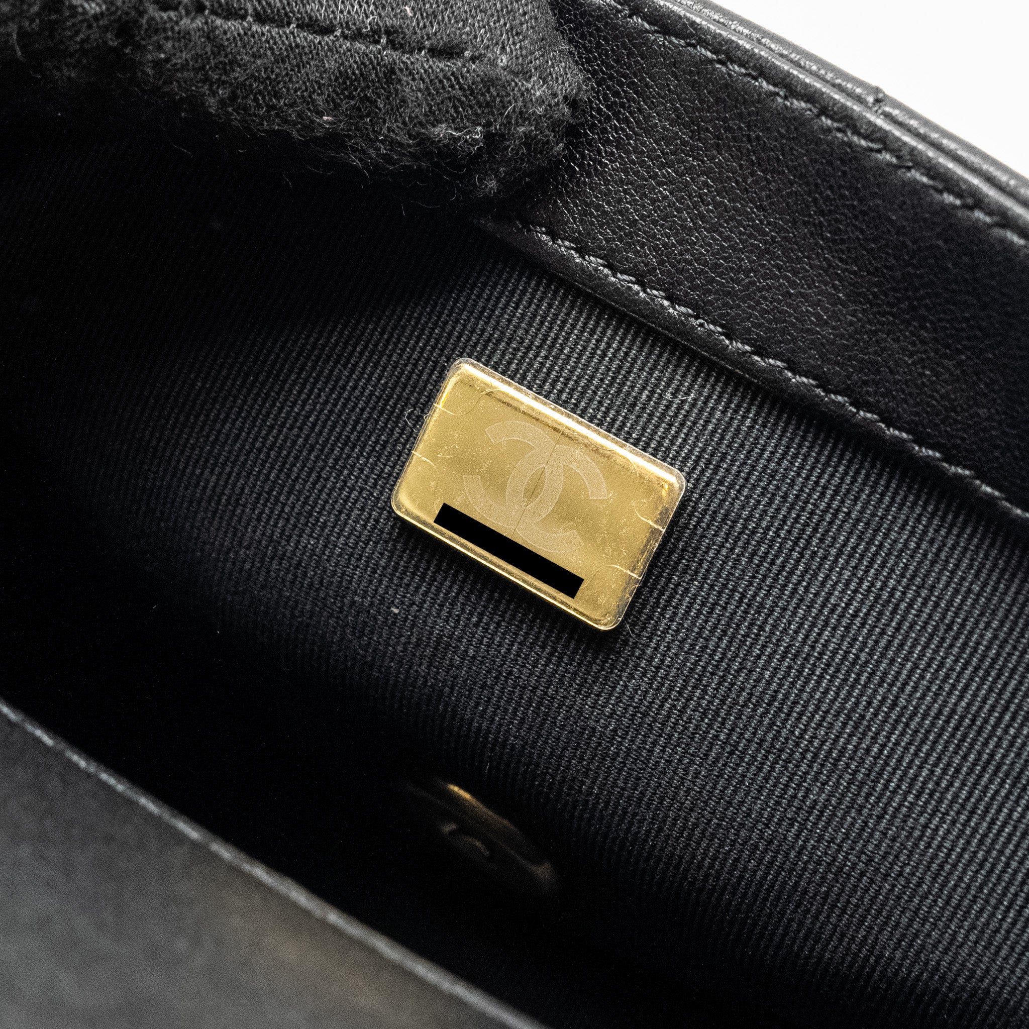 Chanel 23c Round Handle Mini Square Flap Bag Lambskin Black  (microchip)