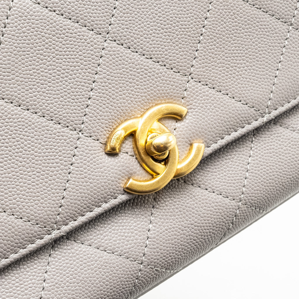 Chanel Mini Quilted Flap Bag With Chain Handle Caviar Grey  (microchip)