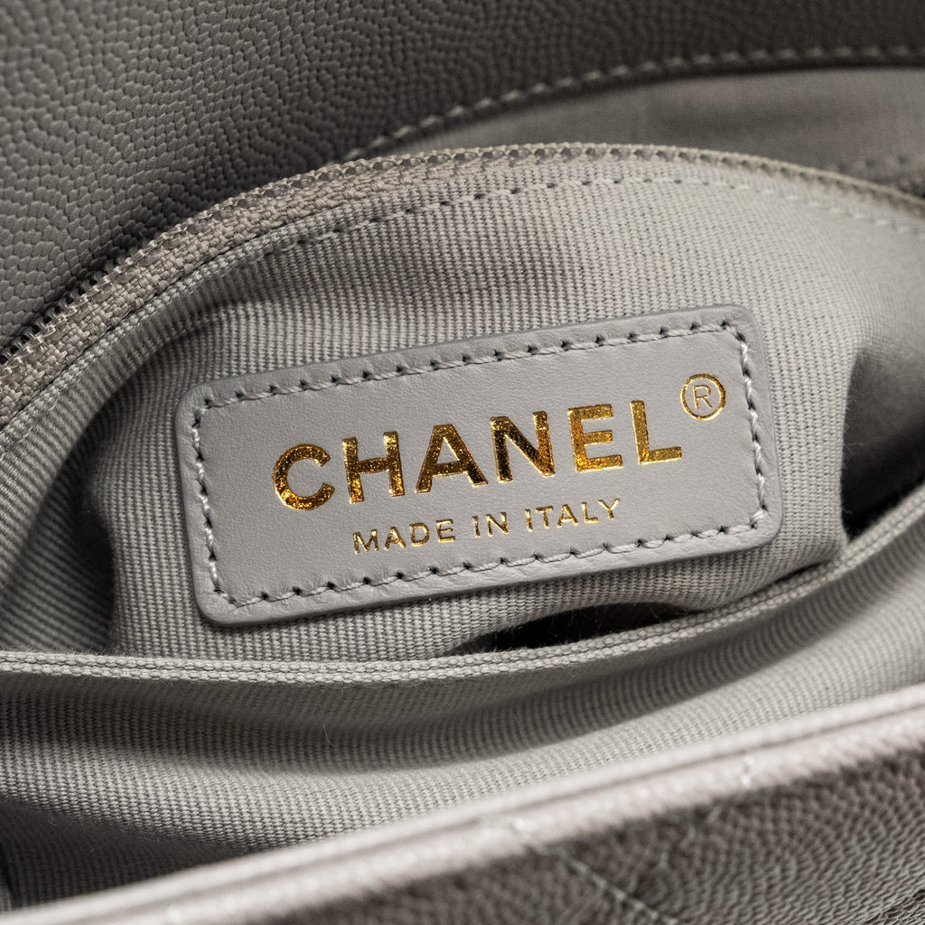 Chanel Mini Quilted Flap Bag With Chain Handle Caviar Grey  (microchip)