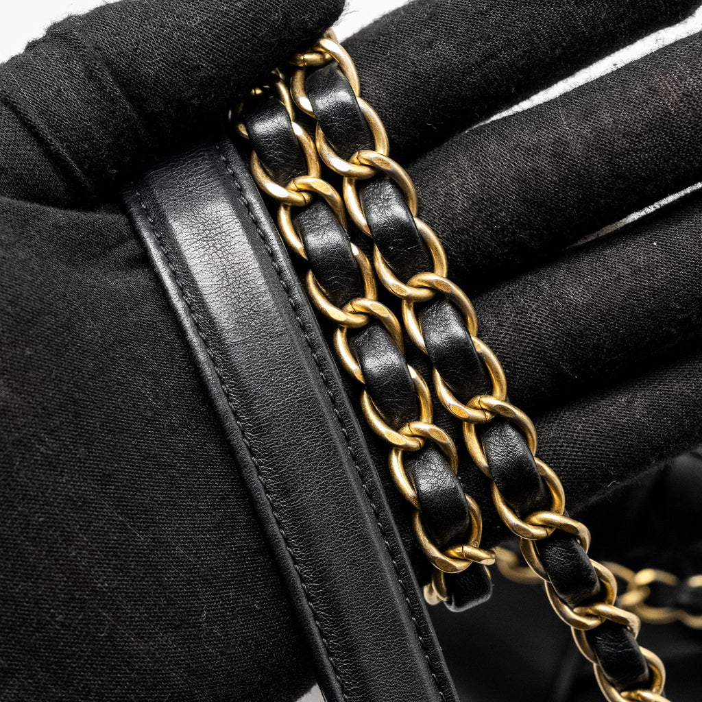 Chanel 19B In The City Top Handle Flap Bag Quilted Chevron Calfskin Black