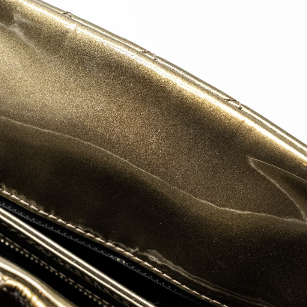 Chanel Just Mademoiselle Bowling Bag Patent Metallic Gold / Silver