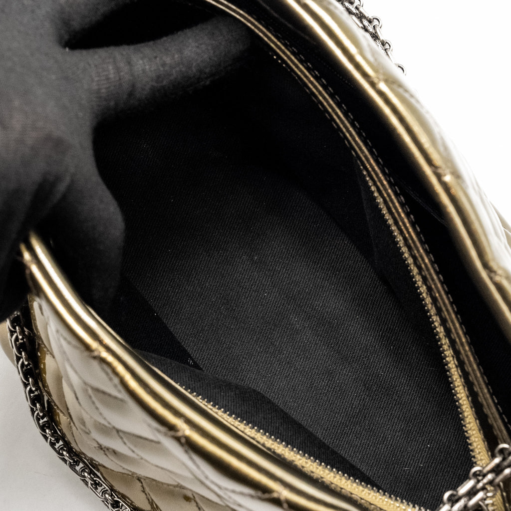 Chanel Just Mademoiselle Bowling Bag Patent Metallic Gold / Silver