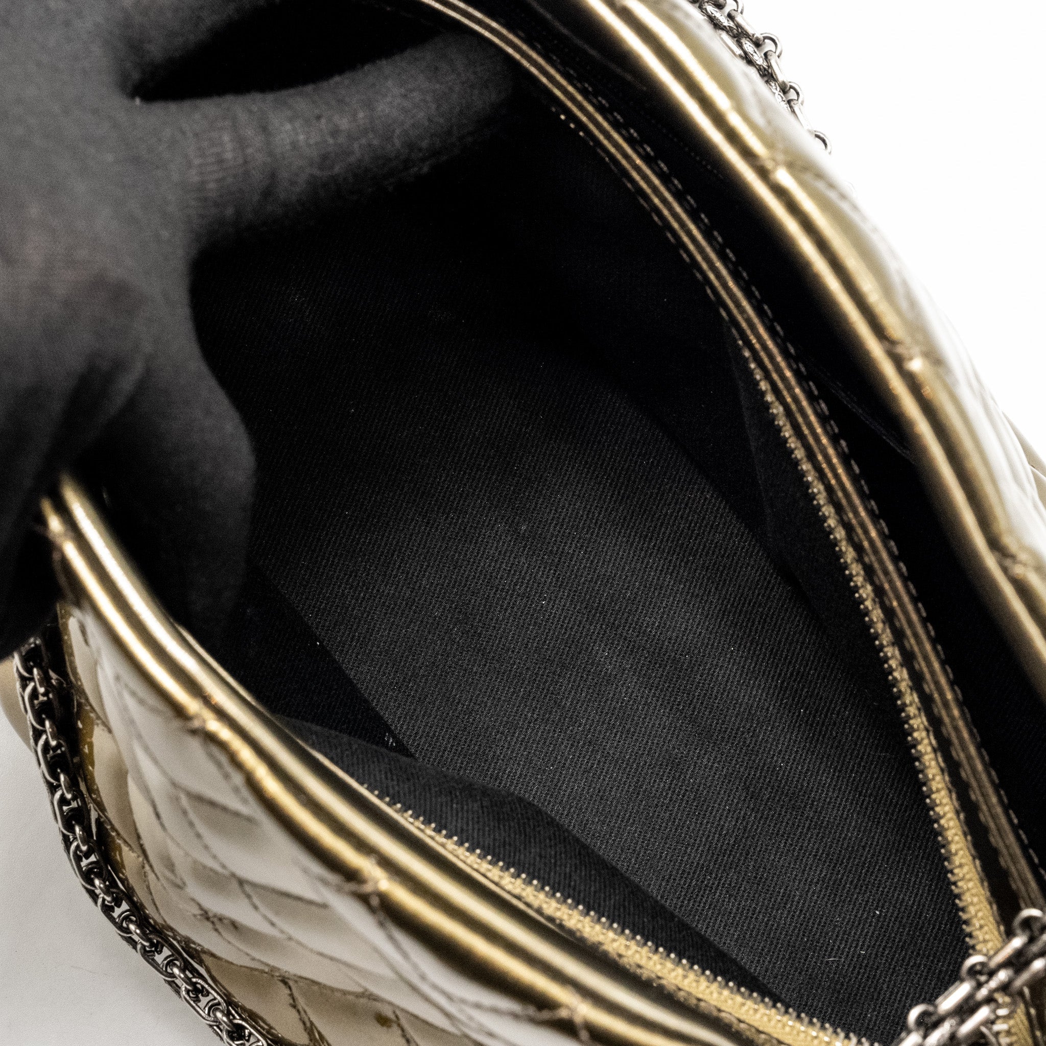 Chanel Just Mademoiselle Bowling Bag Patent Metallic Gold / Silver