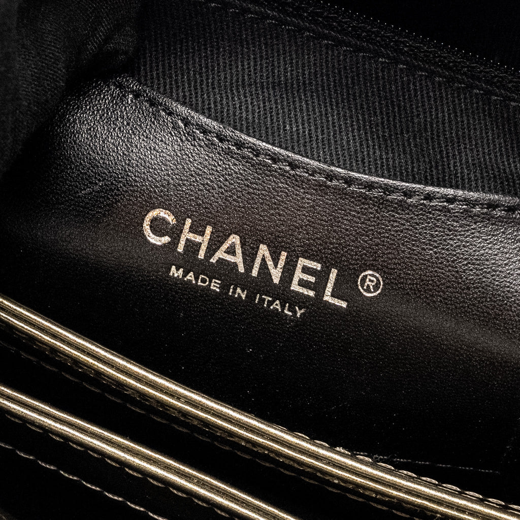 Chanel Just Mademoiselle Bowling Bag Patent Metallic Gold / Silver