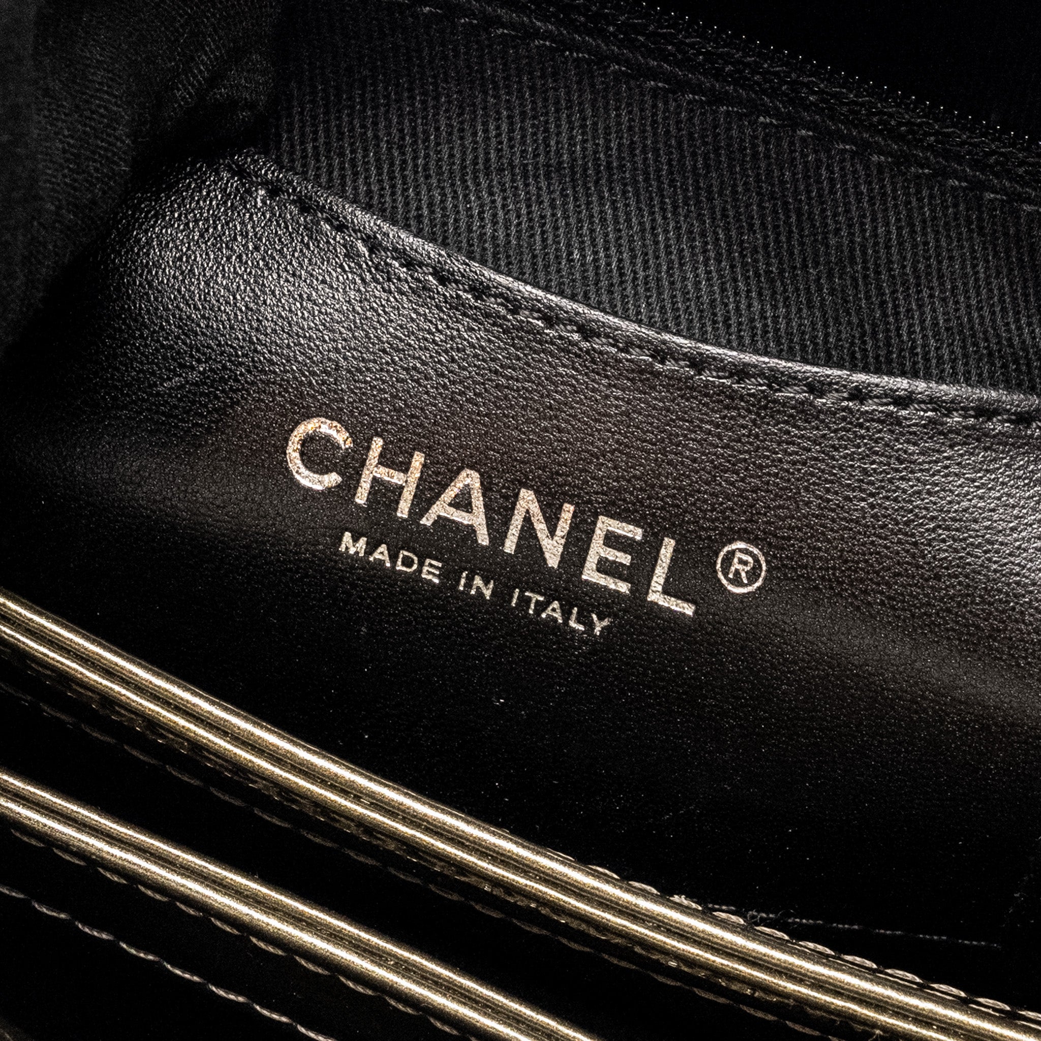 Chanel Just Mademoiselle Bowling Bag Patent Metallic Gold / Silver