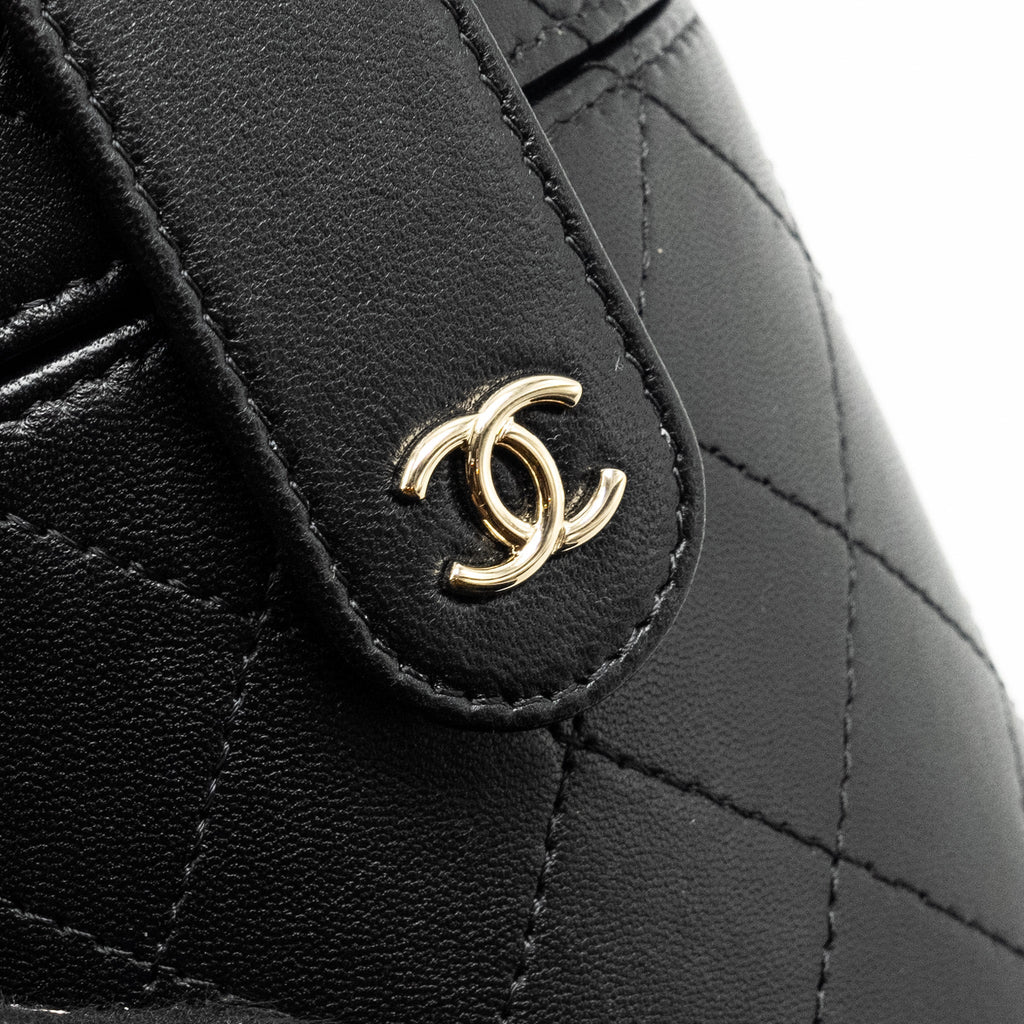 Chanel CC Round Vanity Case with Chain Lambskin Black L