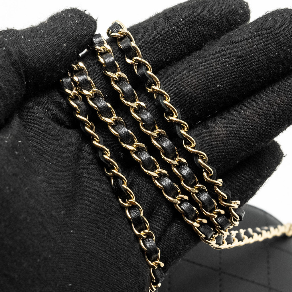 Chanel CC Round Vanity Case with Chain Lambskin Black L