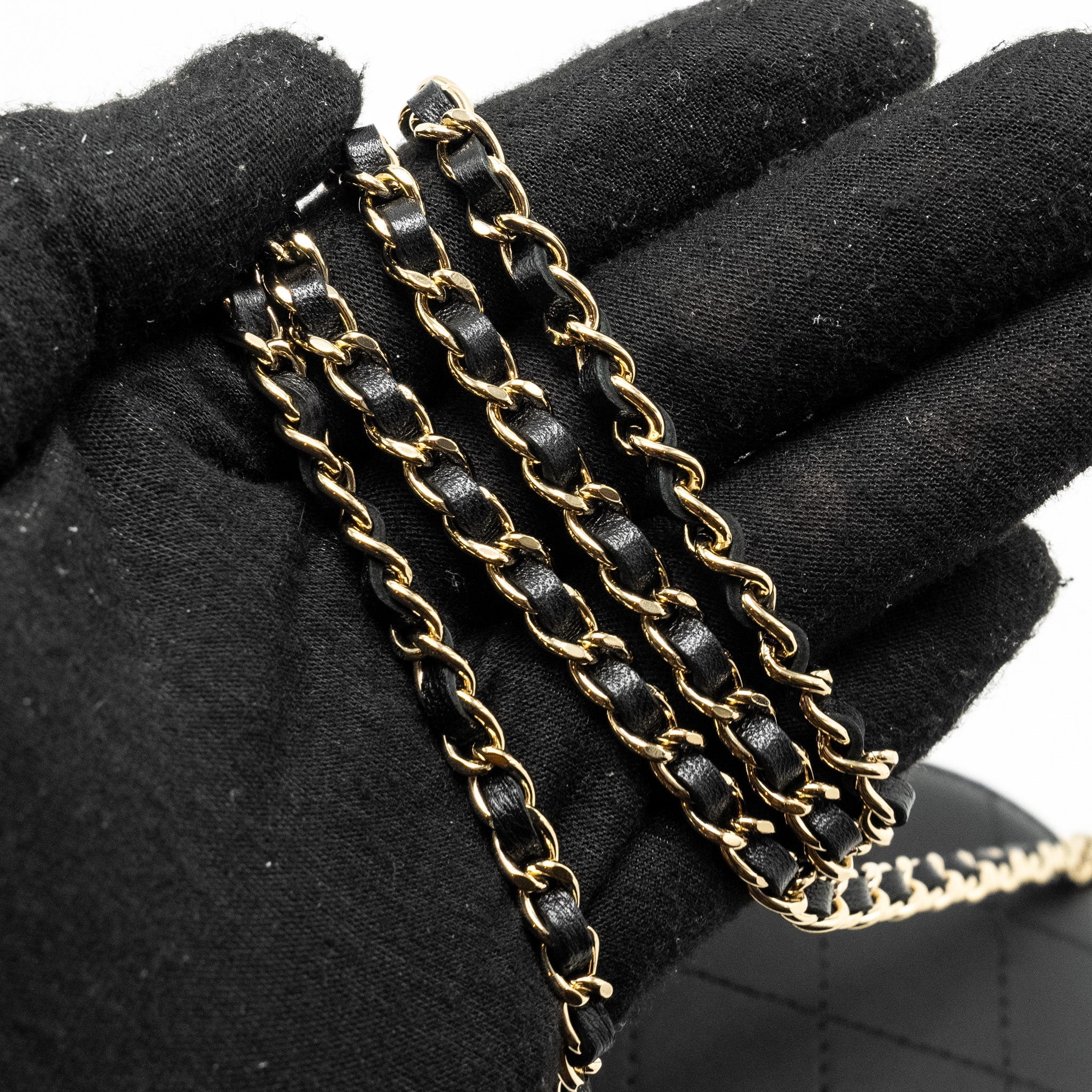 Chanel CC Round Vanity Case with Chain Lambskin Black L